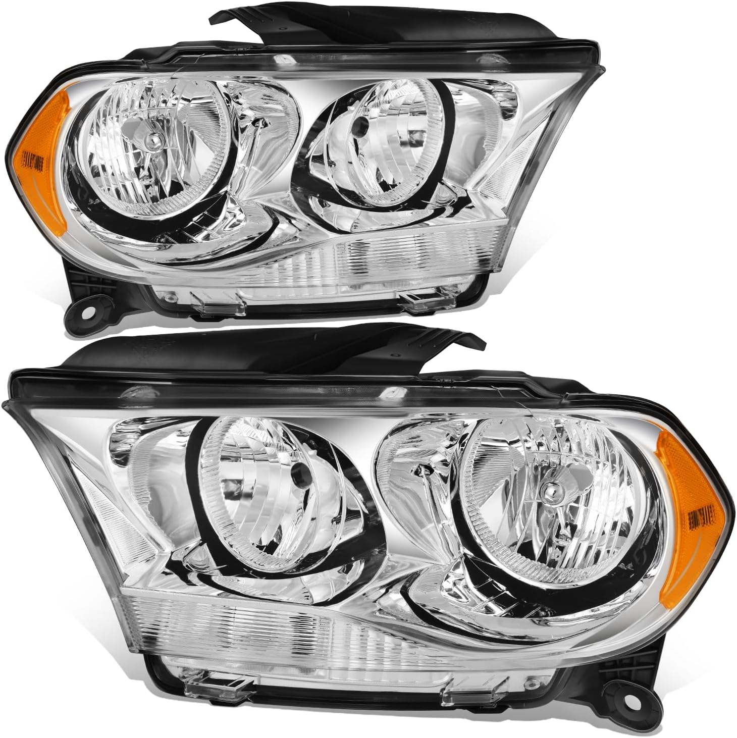 Auto Dynasty Headlights Assembly Lamps Compatible with 2011 2012 2013 Dodge Durango, Factory Style Headlamps Replacement, Driver and Passenger Side, Chrome Housing Amber Corner