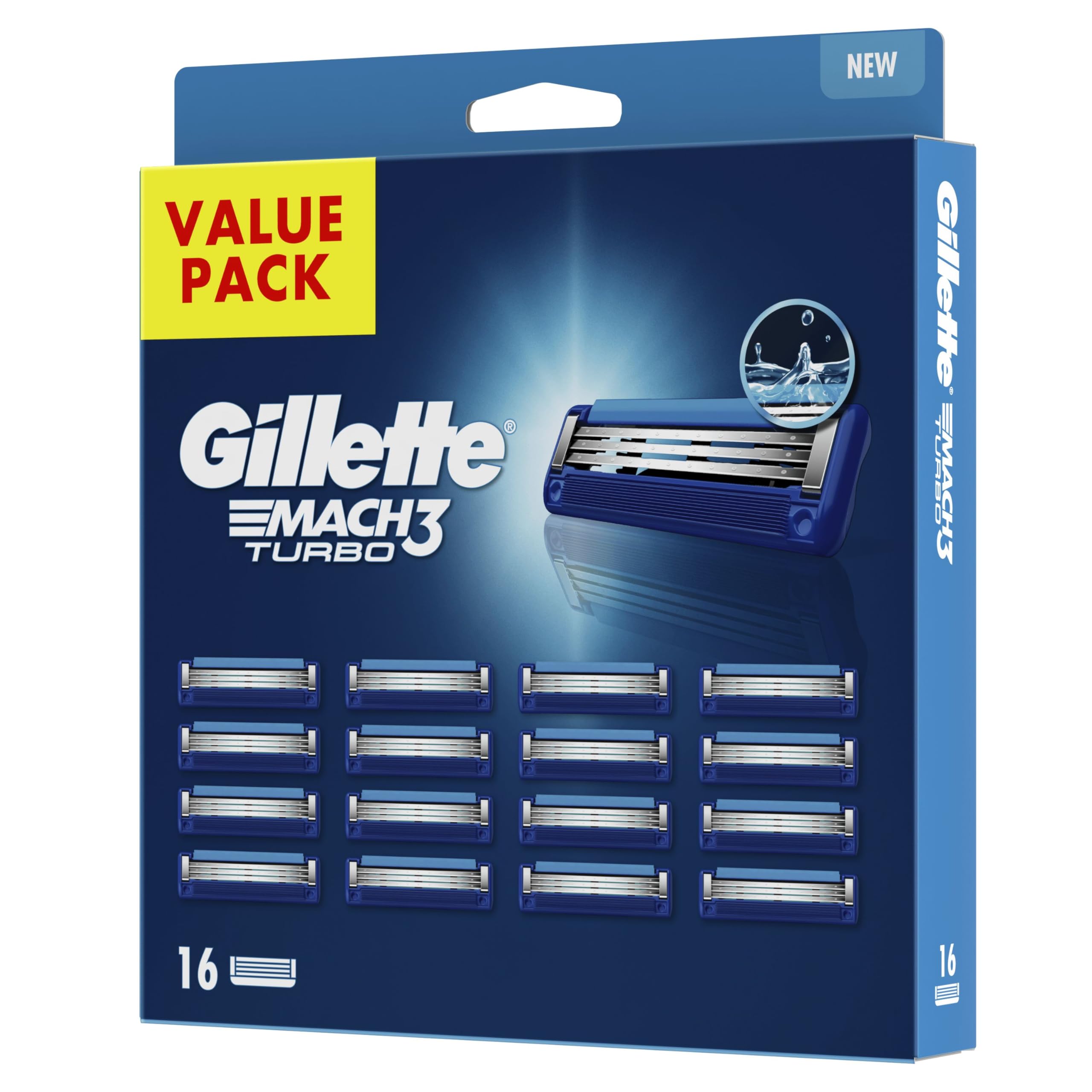 Gillette Mach3 Turbo Ersatz-Rasierklingen für Herren, 3 Klingen, 16 Ersatzklingen