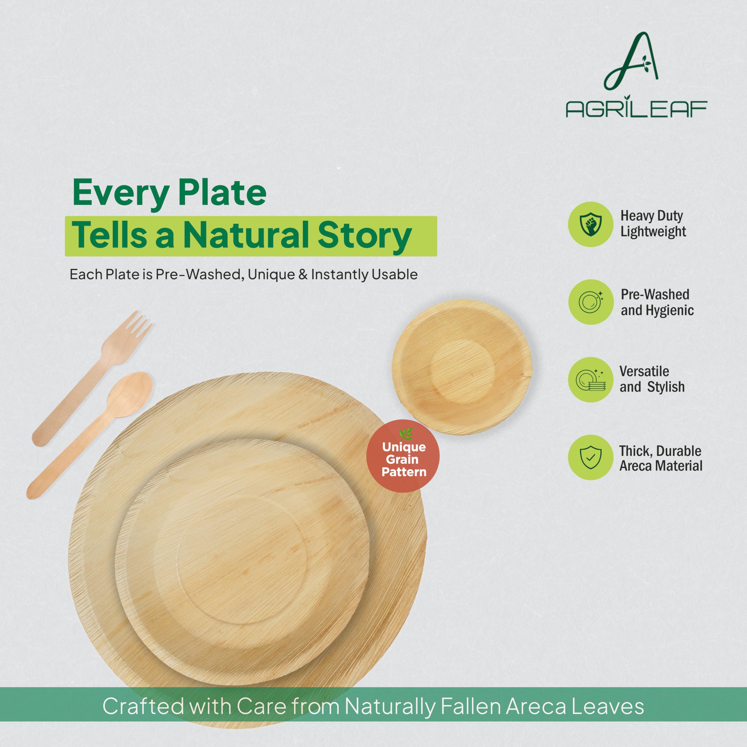 Areca Palm Leaf Dinnerware Set | 60 Pack for 12 Guests | 10" & 6" Round Plates, 5" Round Bowls & Wooden Cutlery | Use & Throw | Sturdy & Eco-Friendly Tableware for Party, Wedding, Birthday — Amazon image 4