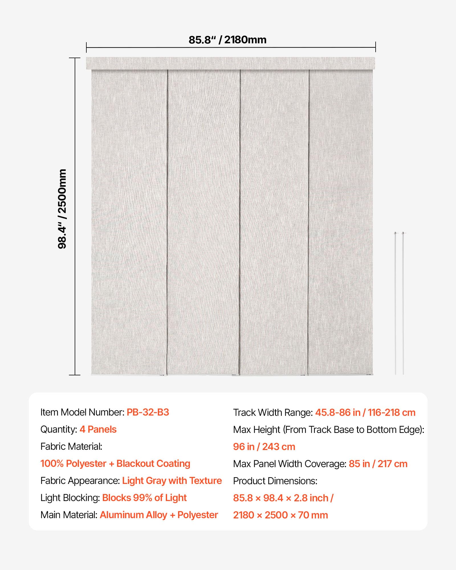 VEVOR Tende a Pannello Binario Estensibile Larghezza tra 116 cm e 218 cm Tende a Pannello per Privacy da Casa Balcone Salone, Oscuranti Verticali Scorrevole per Porte Scorrevoli (Grigio Chiaro)