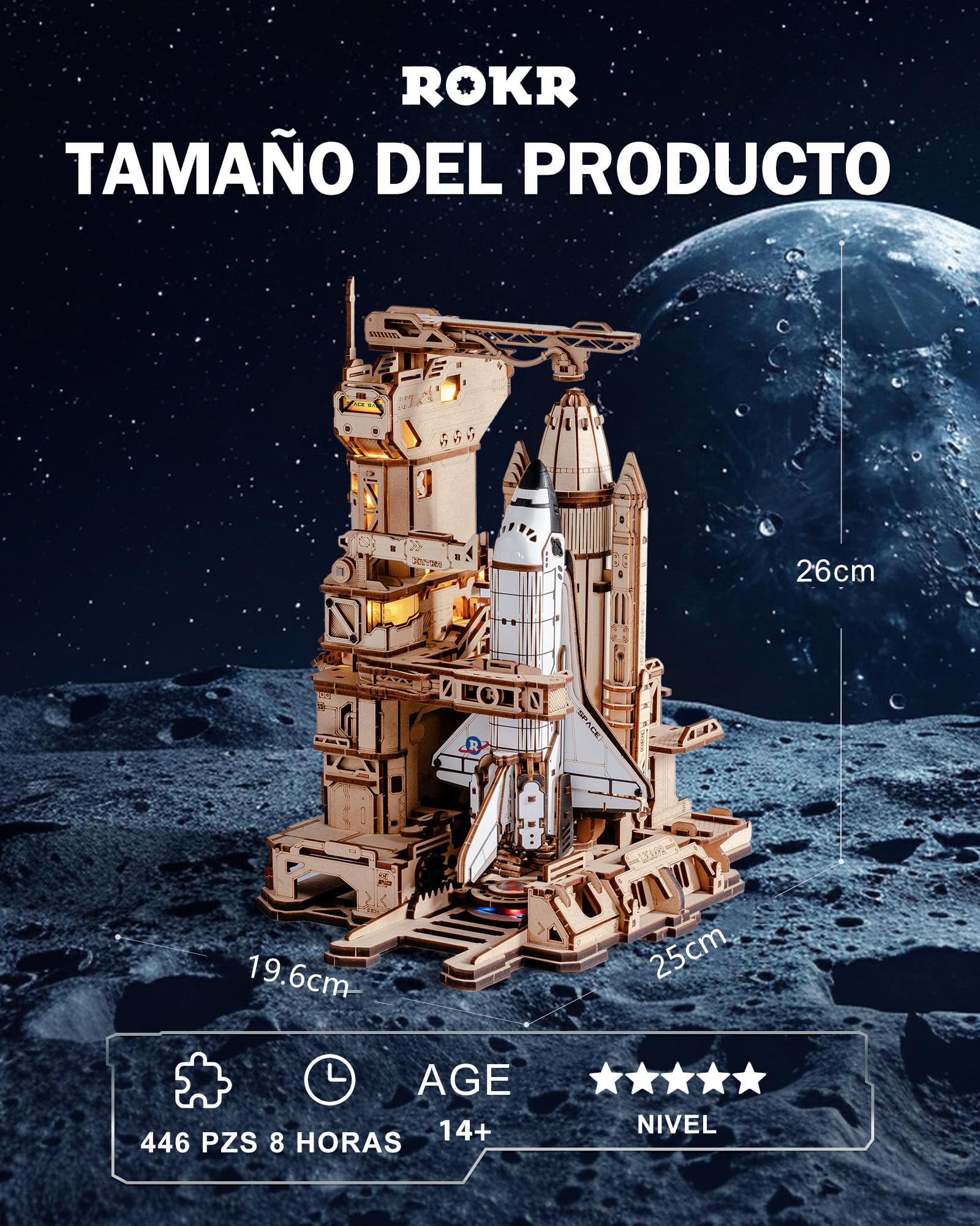ROKR Puzzle 3D Madera el Transbordador Espacial, Maquetas para Construir Adultos Cohete, Regalos de Cumpleaños para Niños y Adultos, Space Shuttle, LKA02