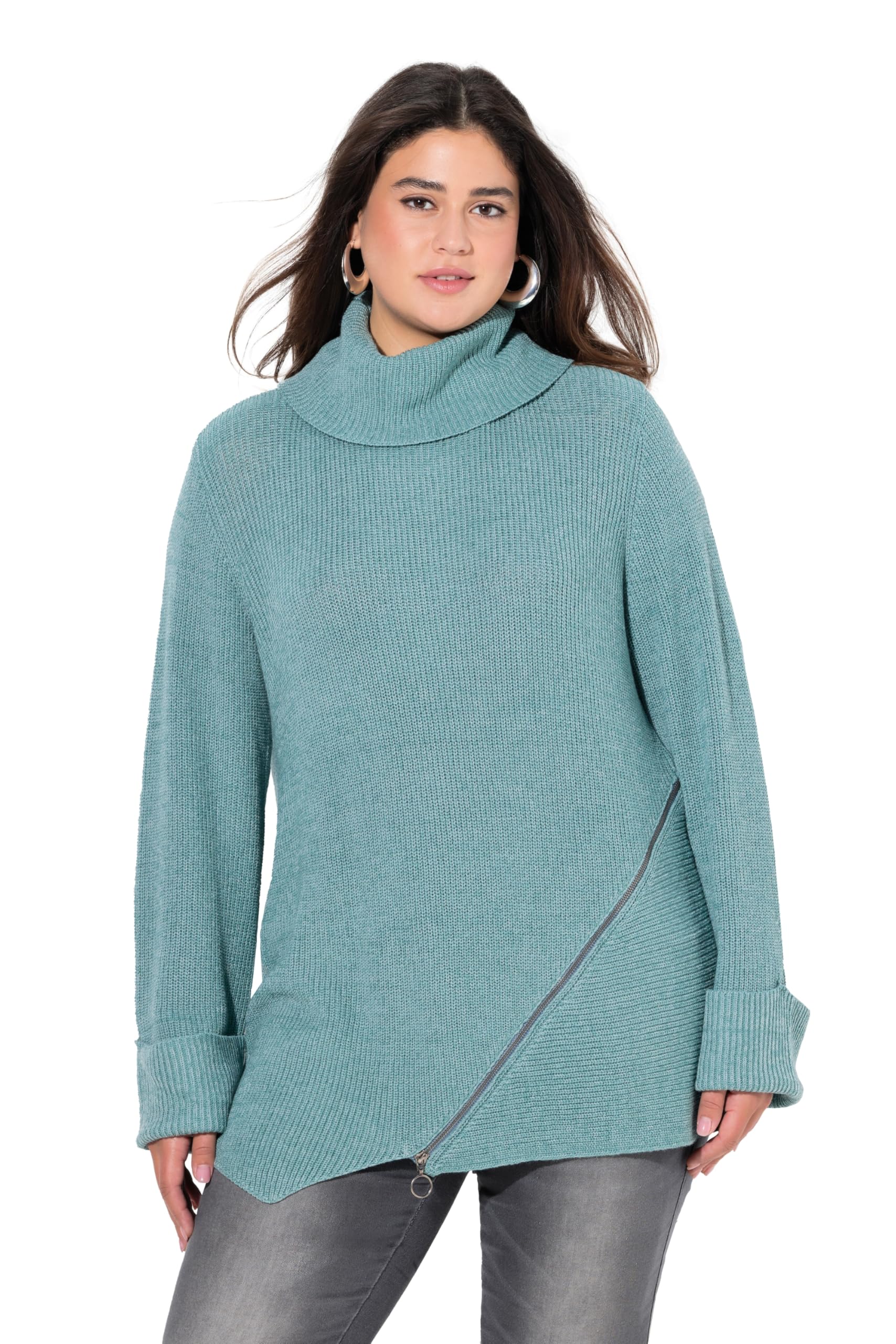 Ulla Popken Damen große Größen Übergrößen Plus Size Pullover, Rollkragen, Reißverschluss, Langarm 834572