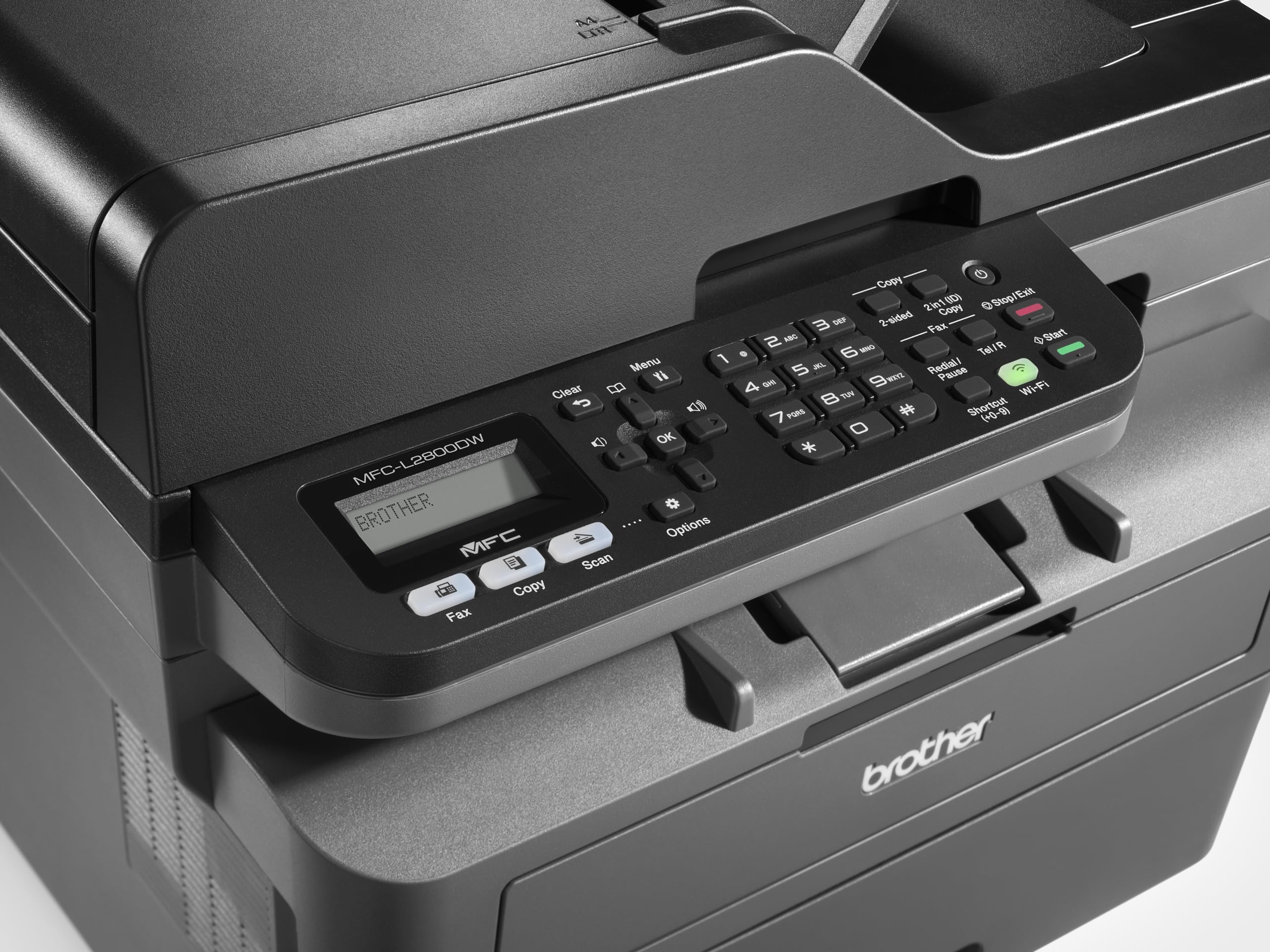 Brother MFCL2800DW 4-in-1-Multifunktions-Laserdrucker | 32 ppm, Duplexdruck, 2-zeiliges LC-Display, Fast Ethernet, WLAN mit 5 GHz und USB 2.0