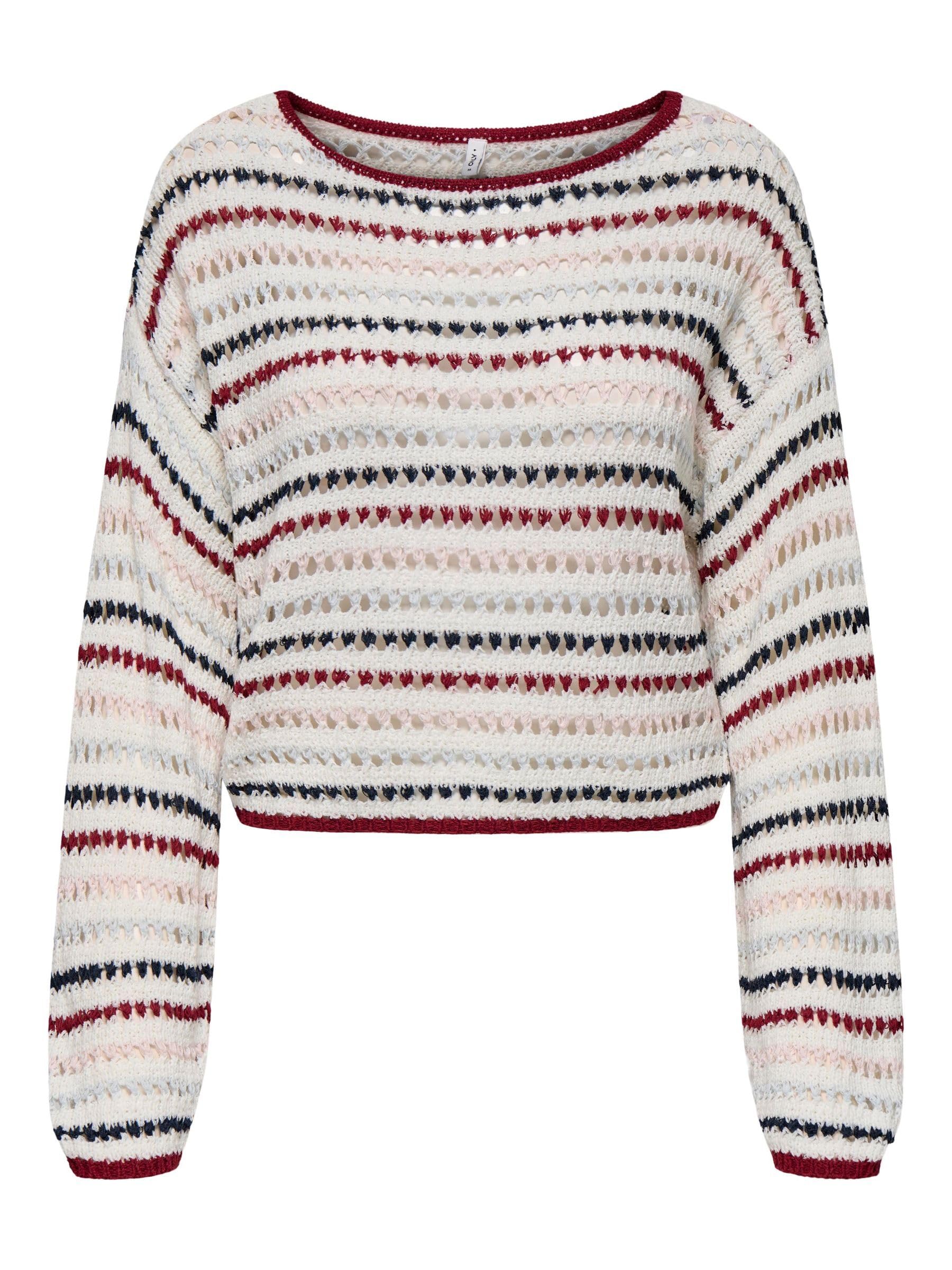 ONLY Onlgeena LS Short Stripe Boatneck CC KNT, Cloud Dancer, L