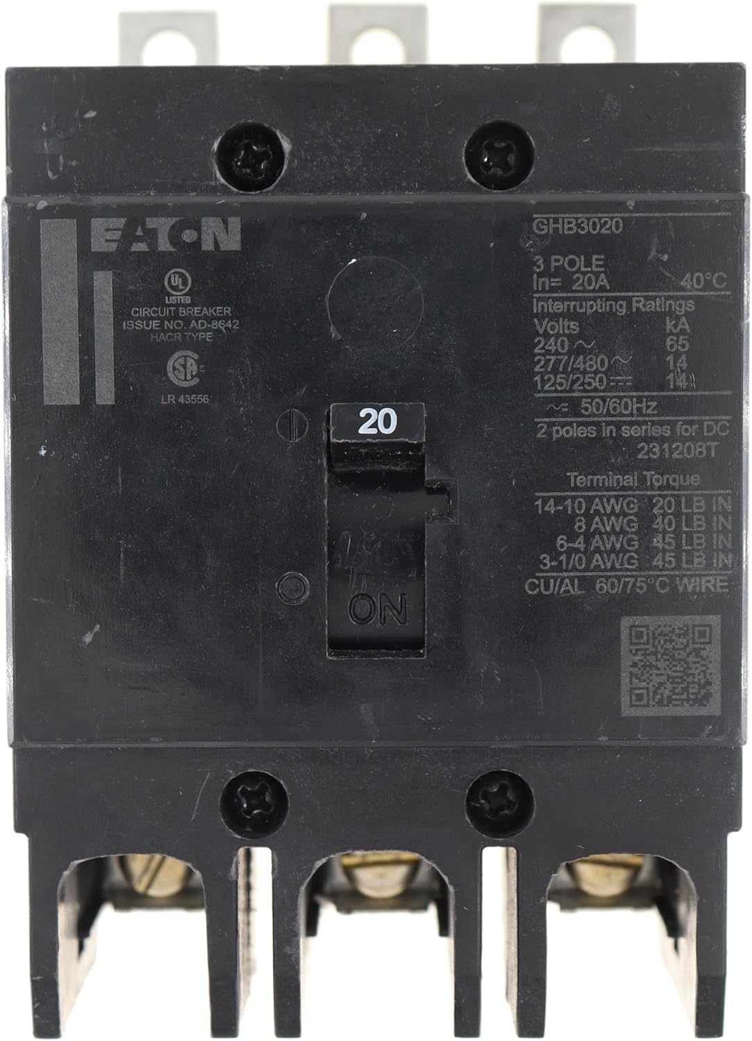 Eaton GHB3020 BoltOn Mount Type GHB Molded Case Circuit Breaker 3Pole