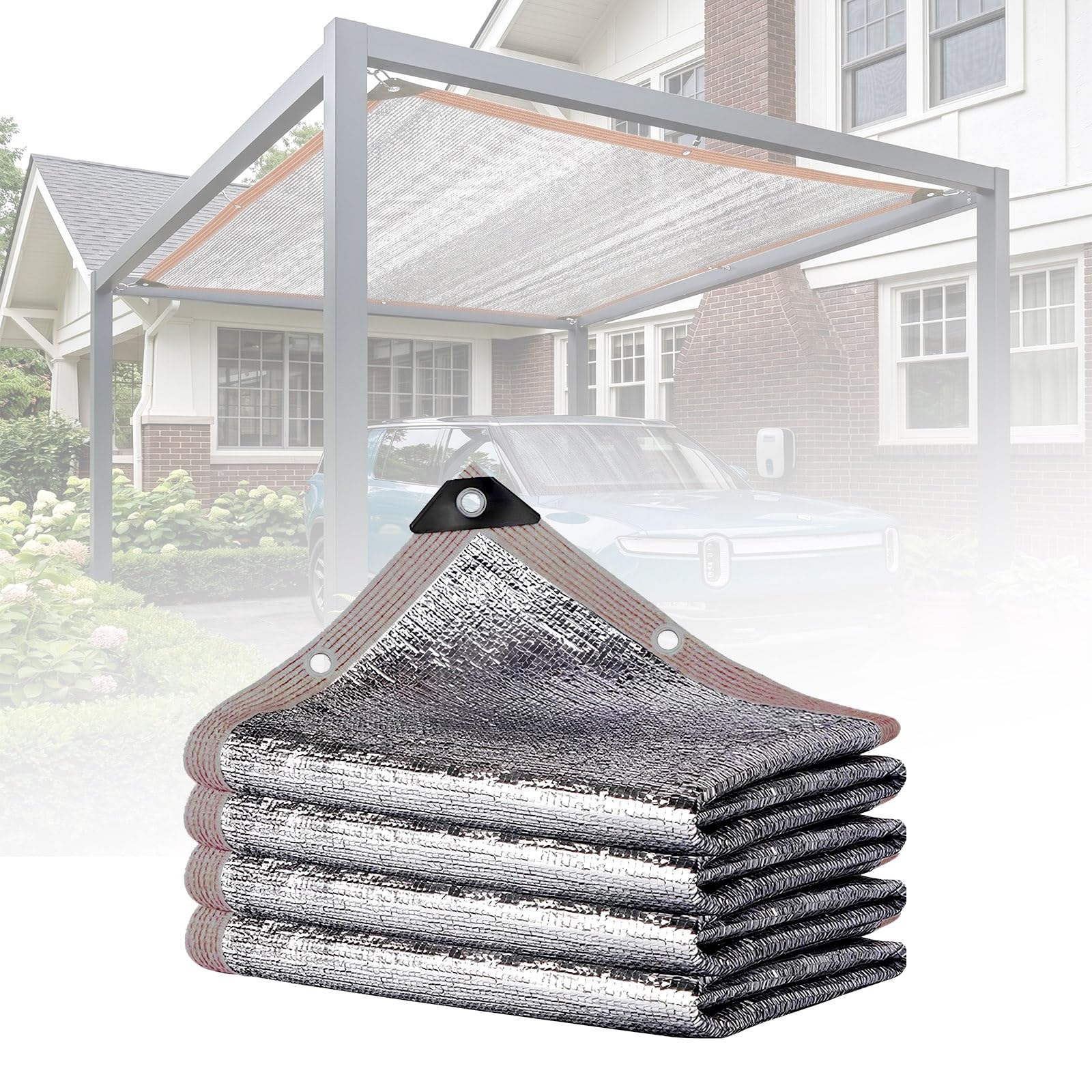 MBBTAG 98% Heat Reflective Sun Shade Cover Aluminet Tear Resistant Mesh Tarp with Metal Grommets Air Circulating Canopy for Camping Outdoor Plants Patio Garden with Pull Rope(1x9m)