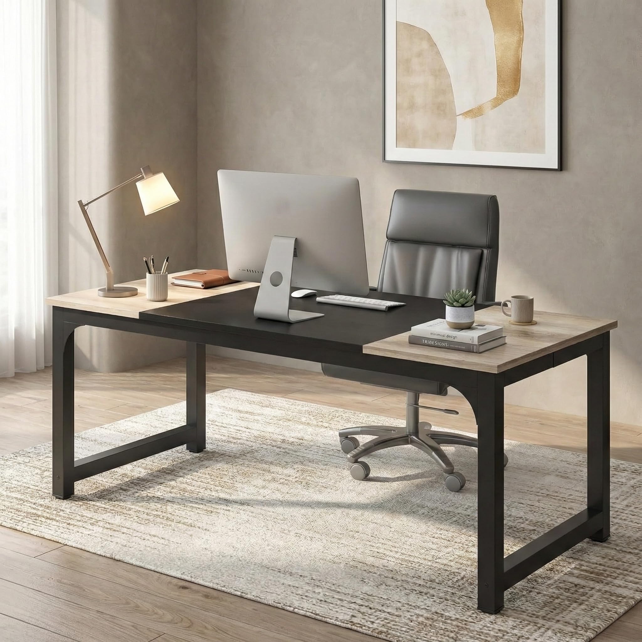 Lailang 180cm Escritorio, Mesa Portátil Ordenador, Mesa de Oficina Despacho, Mesa Escritorio Madera, Escritorio Estudio Musical, Mesa Oficina Grande, 180 x 80 x 75 cm, Negro