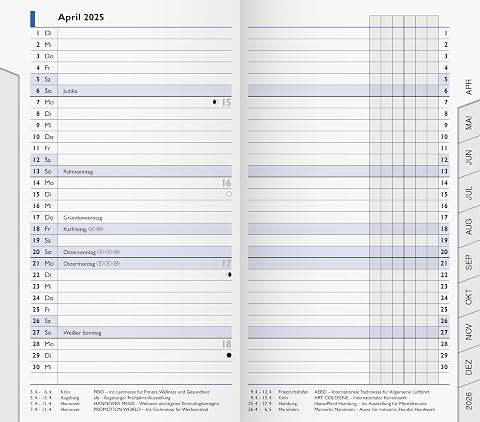 BRUNNEN Calendario mensile di ricambio modello 753 (2025), 2 pagine = 1 mese, A6, 32 pagine, bianco