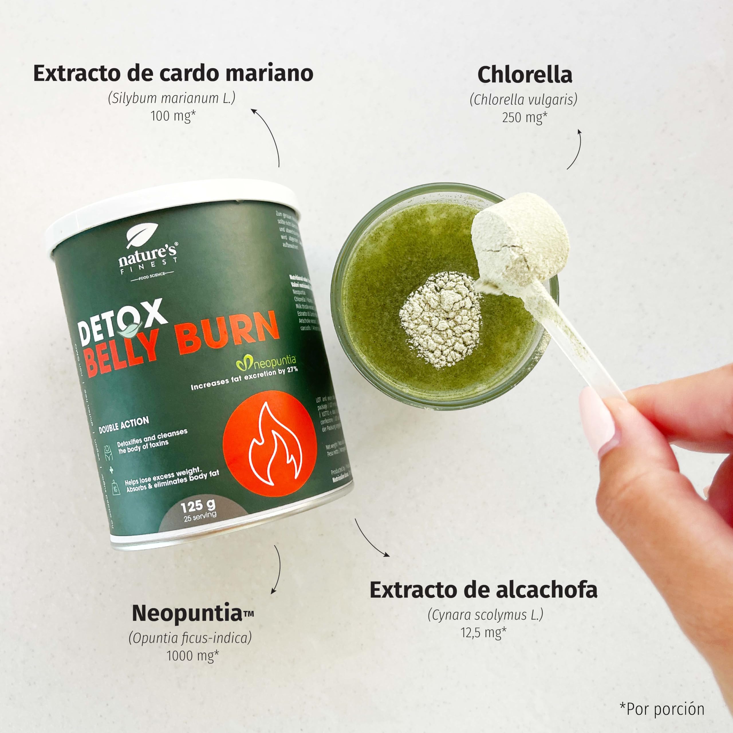 Nature's Finest Detox Belly Burn - Vientre Plano Quemagrasas con Extracto de Alcachofa y Cardo Mariano - Suplemento Nutricional Detox Adelgazante Potente Natural - Polvo