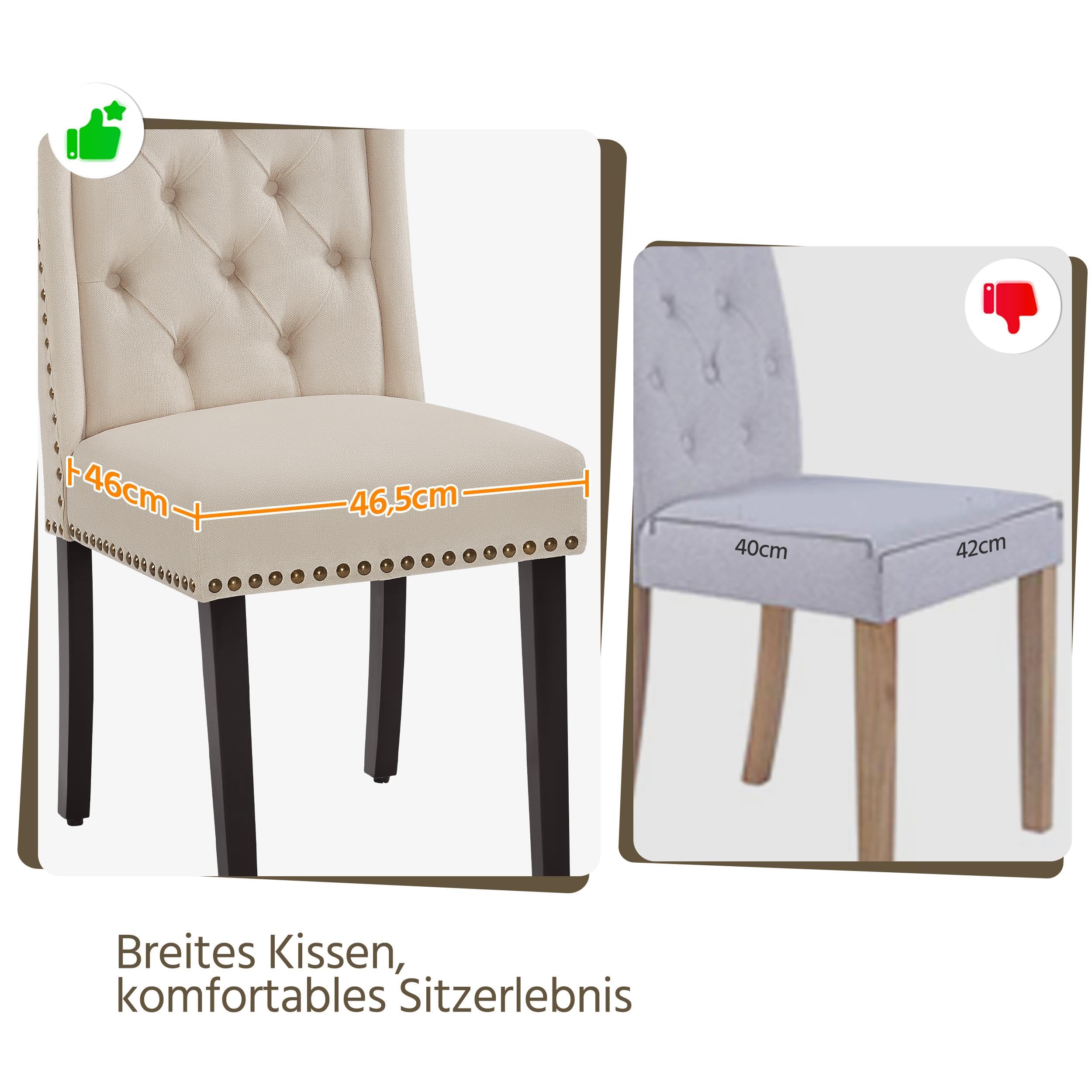 Yaheetech 2-er Set Küchenstuhl mit Flügelförmigen Rückenlehne, Polsterstuhl Esszimmerstuhl bis 140 kg Belastbar fürs Esszimmer/Küche/Wohnzimmer/Schlafzimmer, beige