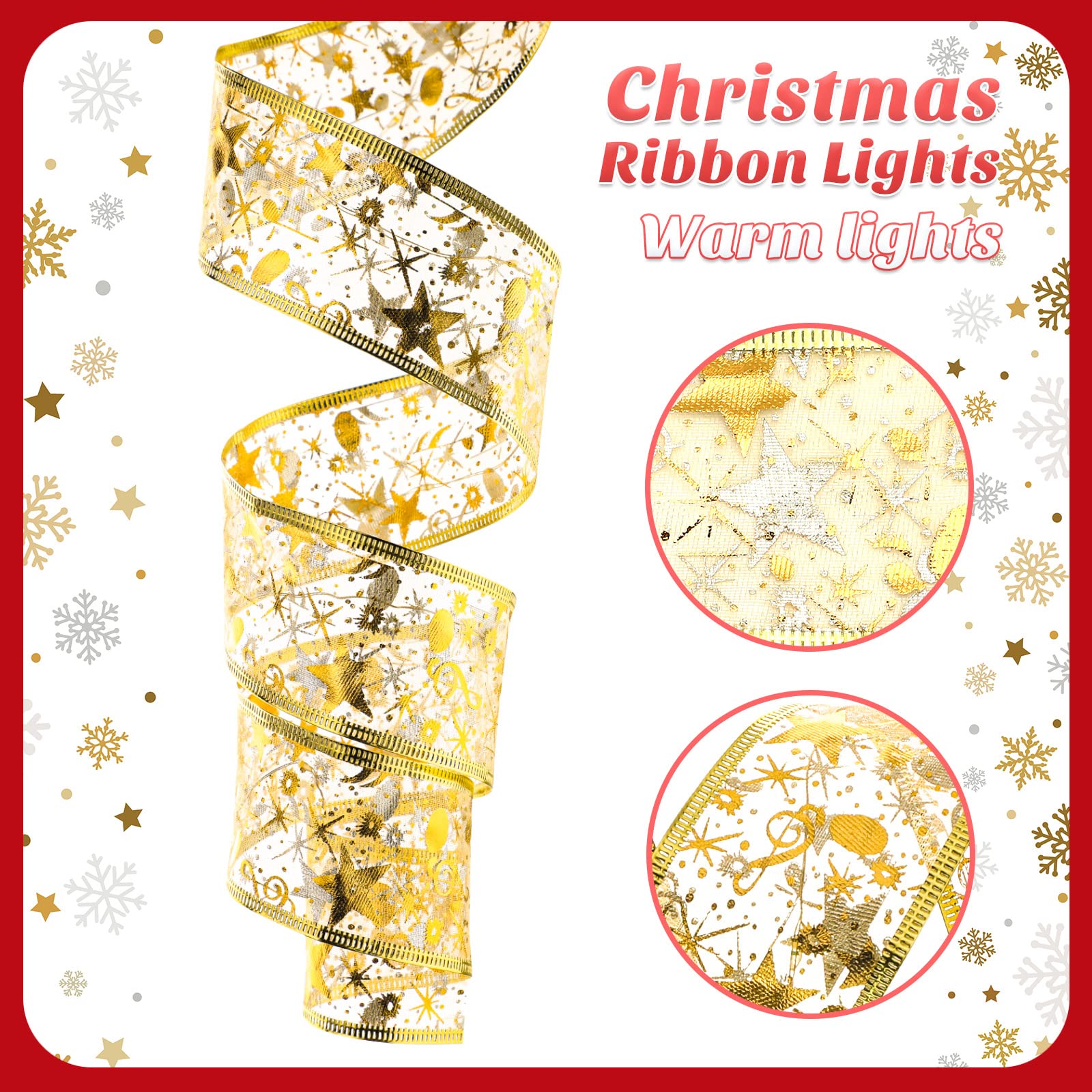 Lot de 4 guirlandes lumineuses de Noël dorées de 20 m pour sapin de Noël - Décorations de Noël intérieures et extérieures - Blanc chaud