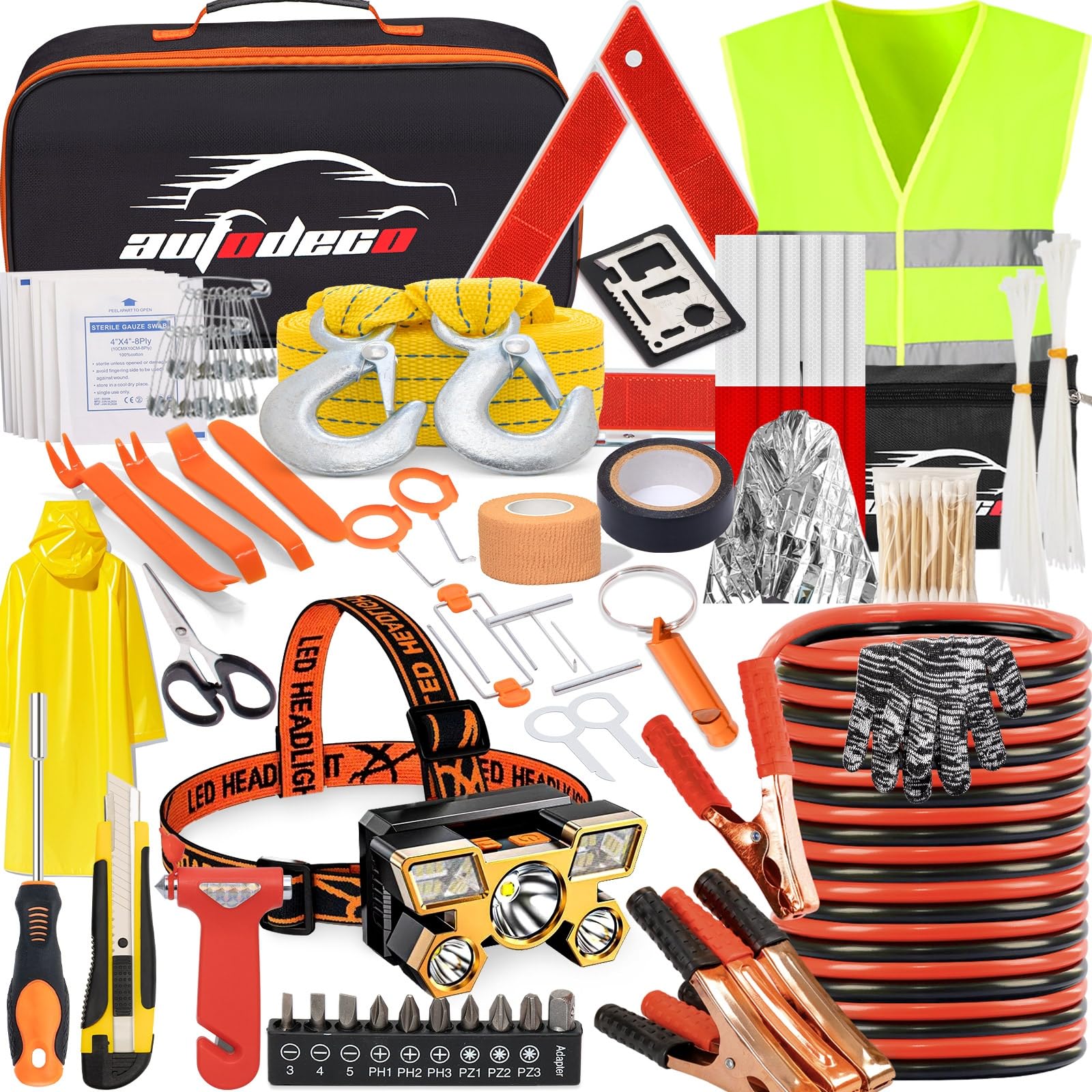 Kit de Emergencia para Coche de 126 Piezas – Kit de Seguridad para automóvil al Aire Libre con Herramienta de extracción de molduras