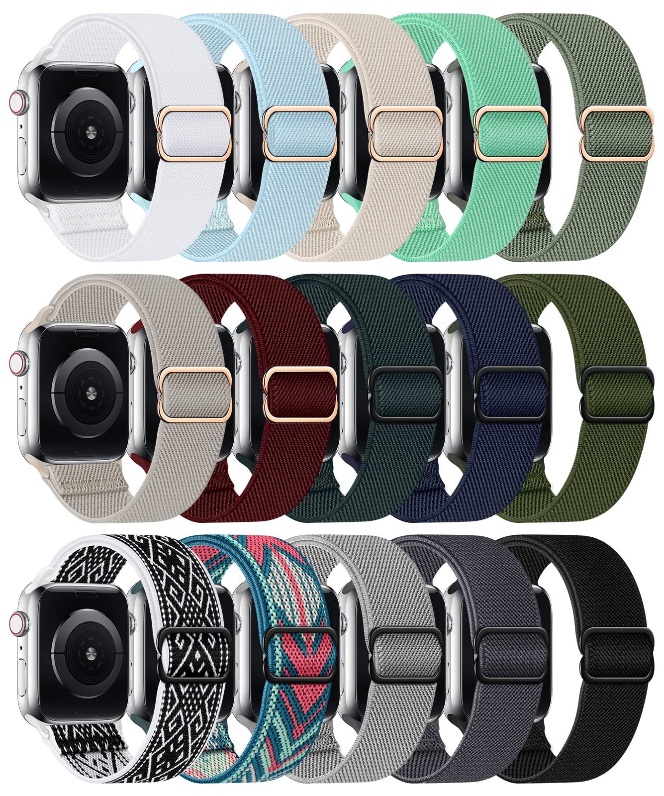 Stretchy Nylon Band Compatible with Apple Watch Band 38mm 40mm 41mm 42mm 44mm 45mm 46mm Women Men, Adjustable Sport Elastic Replacement Strap for