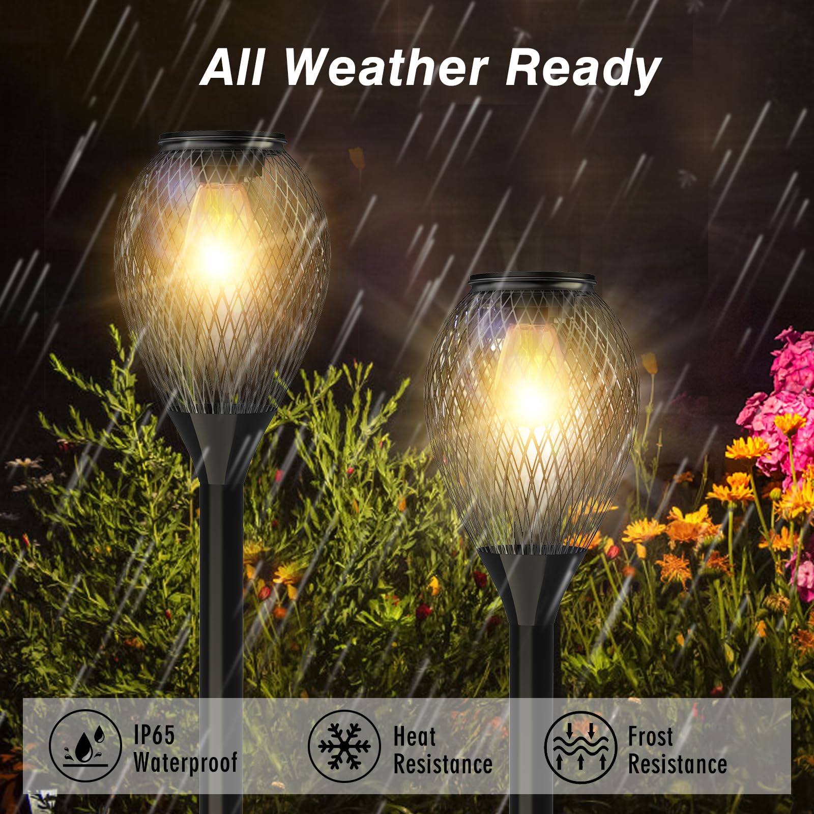 Ortiny Luci Solari Esterno, 2 Pezzi Luci Solari da Giardino 2024 Aggiornato Bianco Caldo IP65 Impermeabile Auto On/Off Lampade Solari da Giardino per Patio, Cortile, Vialetto, Prato