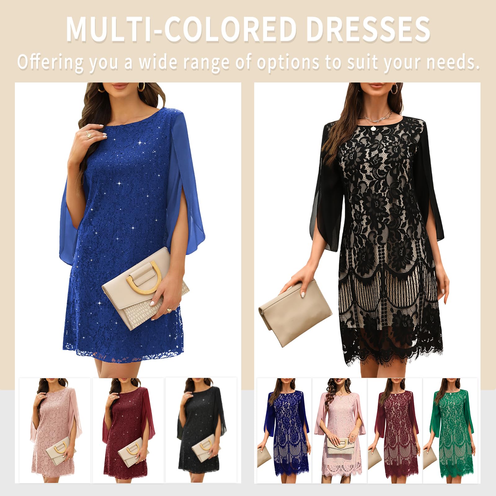 COOAN Damen Formales Kleid Hochzeitsgäste Cocktail Spitze Pailletten Kleider