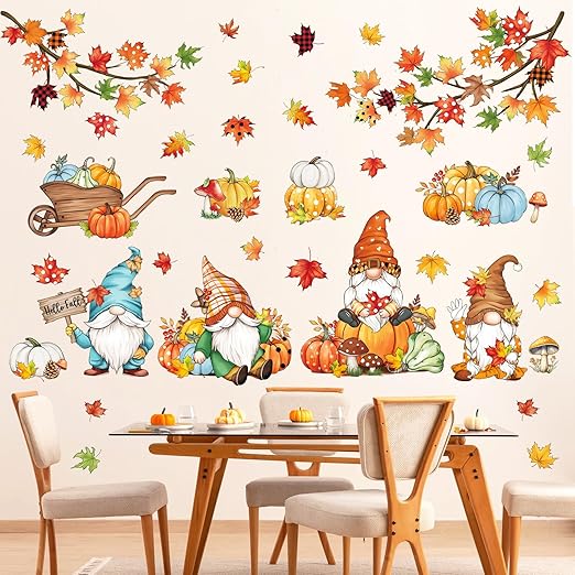 decalmile Thanksgiving Autumn Gnome Wall Decals Fall Maple