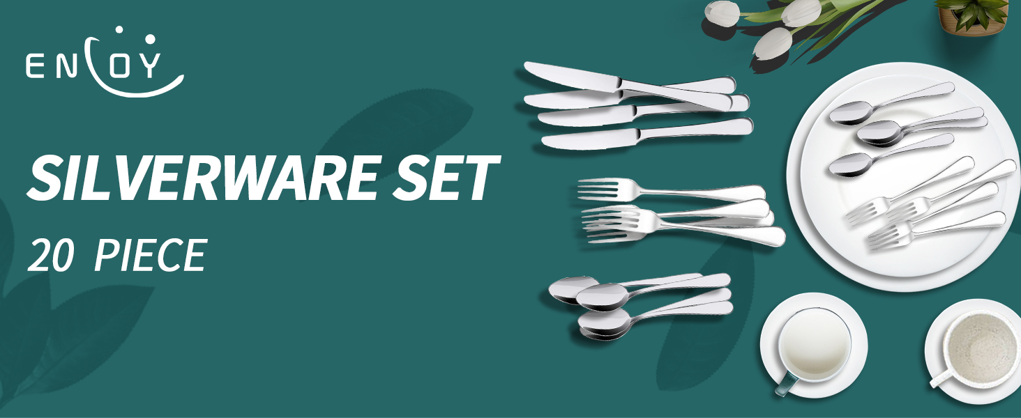 Set Posate 20 Pezzi ENLOY In Acciaio Inox 18/0 - Servizio Da Tavola Per 4 Persone: Coltelli, Forchette, Cucchiai, Lucidati A Specchio, Lavastoviglie - 6