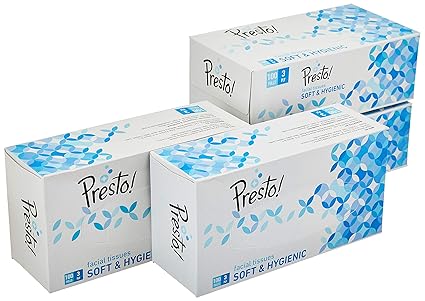 Amazon Brand - Presto! Premium 3 Ply Facial Tissues Carton Box, 100 Pulls (Pack of 4)