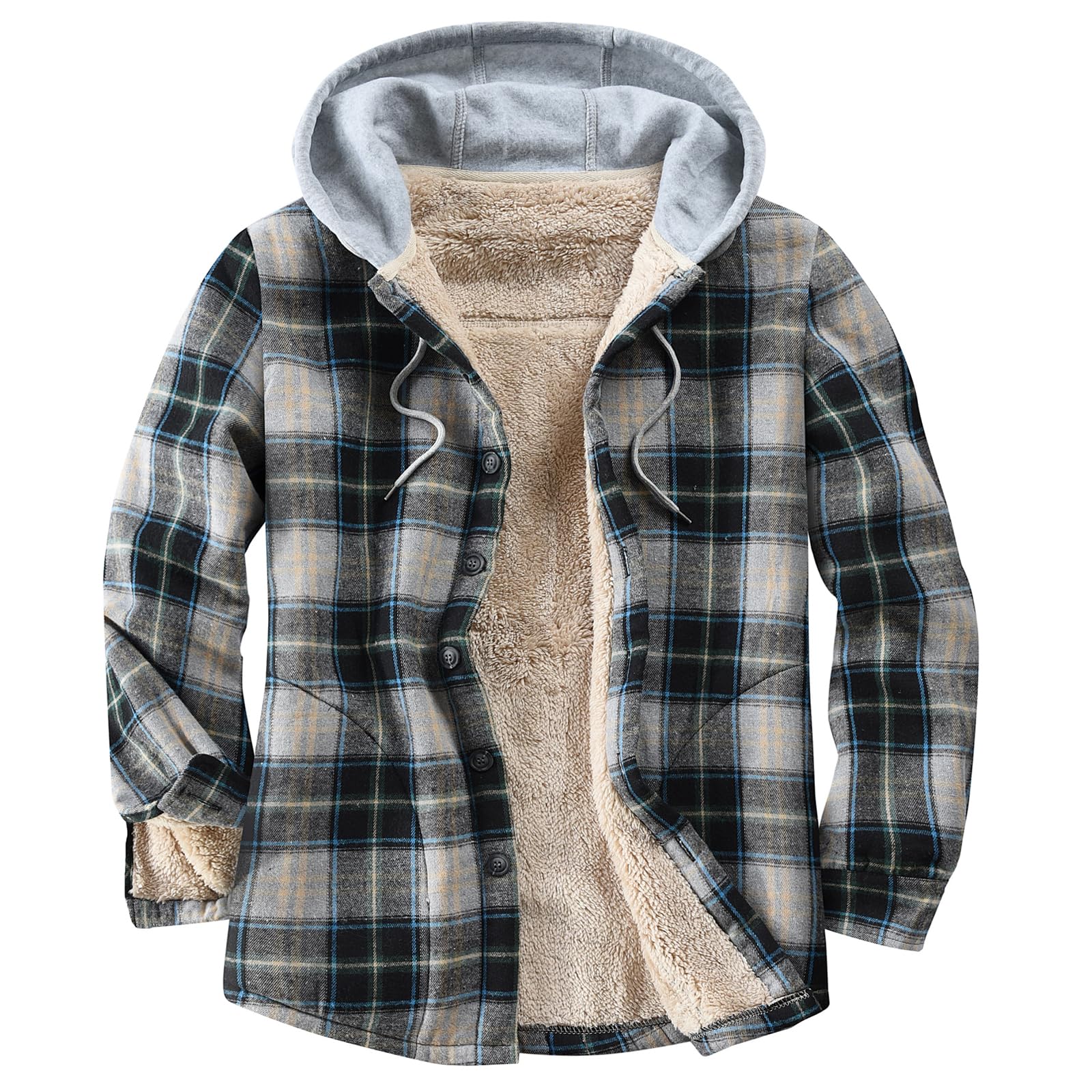 Men's Cotton Plaid Shirt Jacket Fleece Flannel Sherpa Button Down