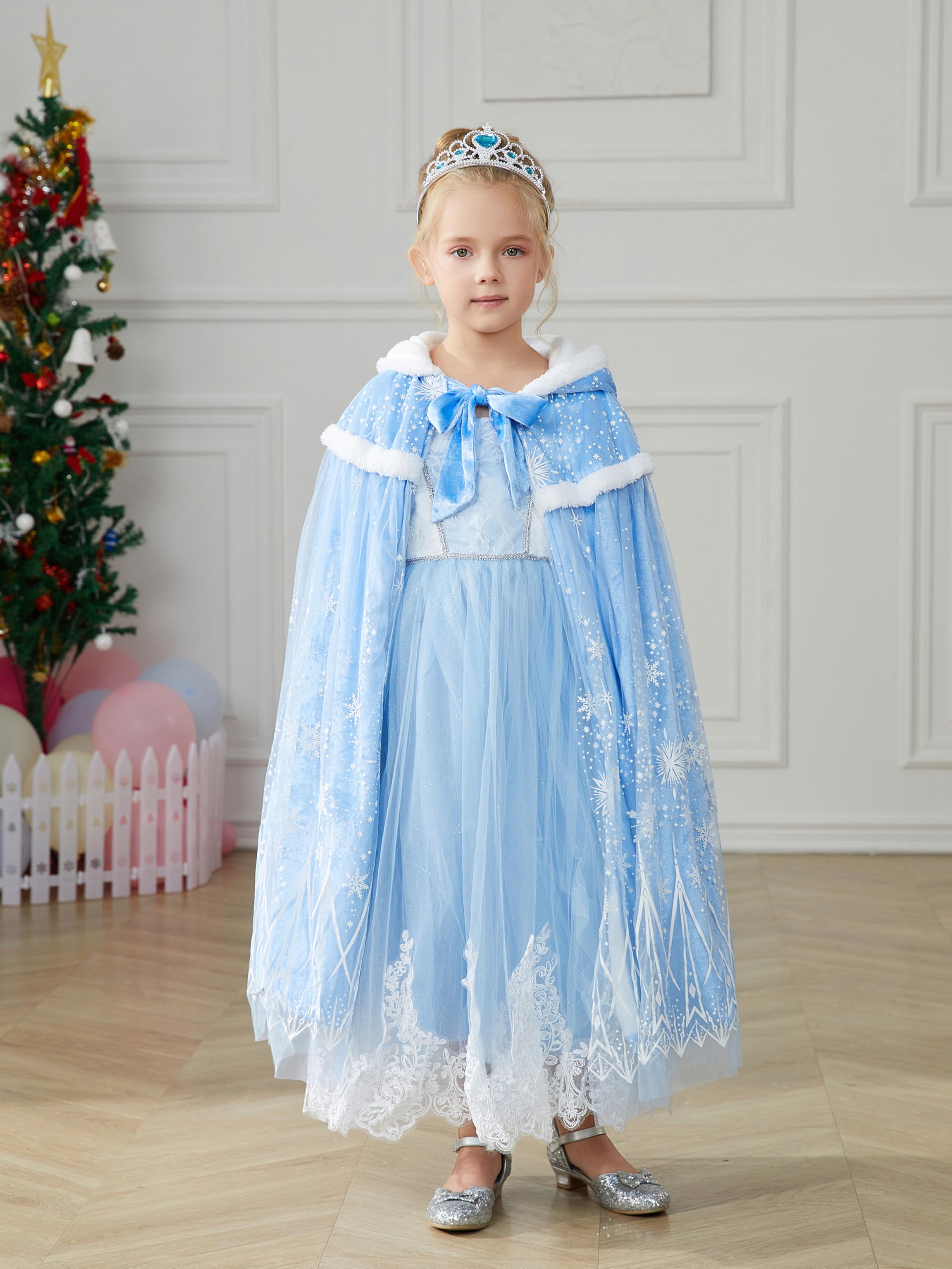 PURFEEL Capa De Princesa Para Niñas Con Capucha Cálida Para Elsa, Disfraz Para Niños De 2 A 10 Años