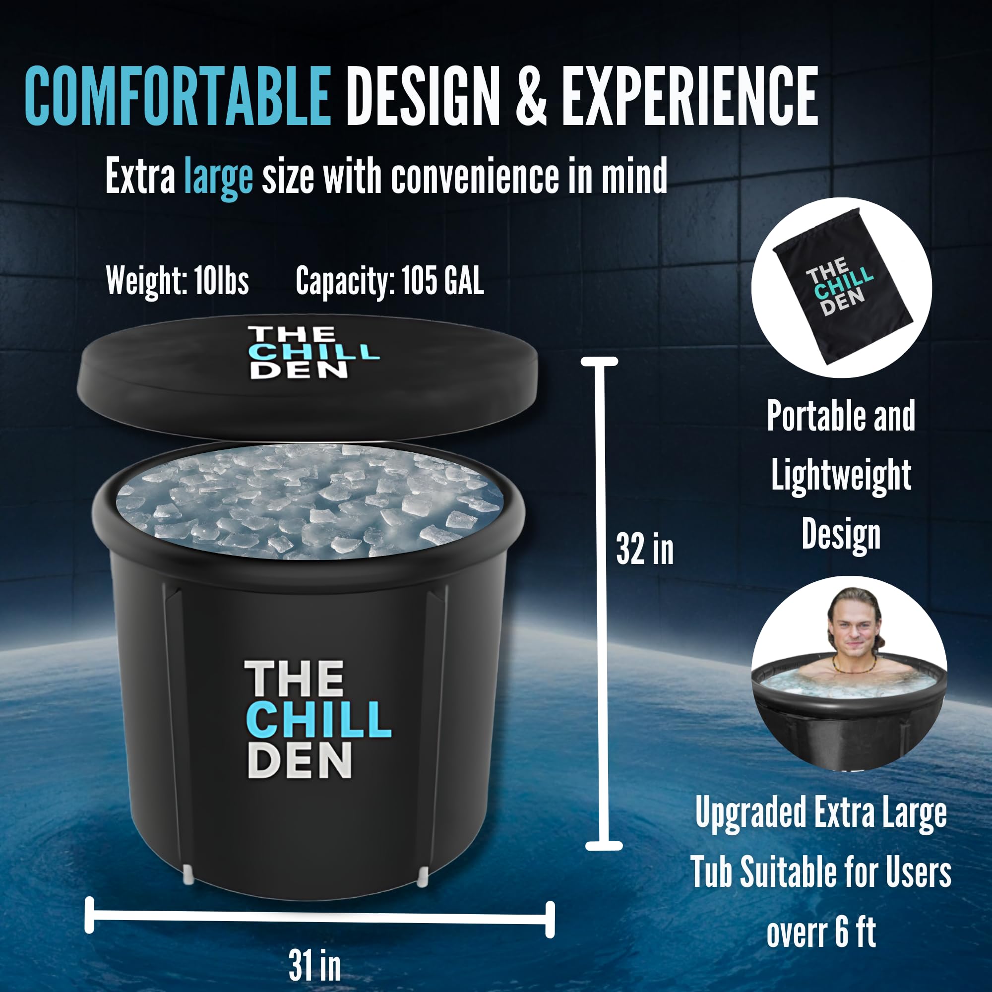 The Chill Den Ice Bath Tub - Large Size Indoor and Outdoor Cold