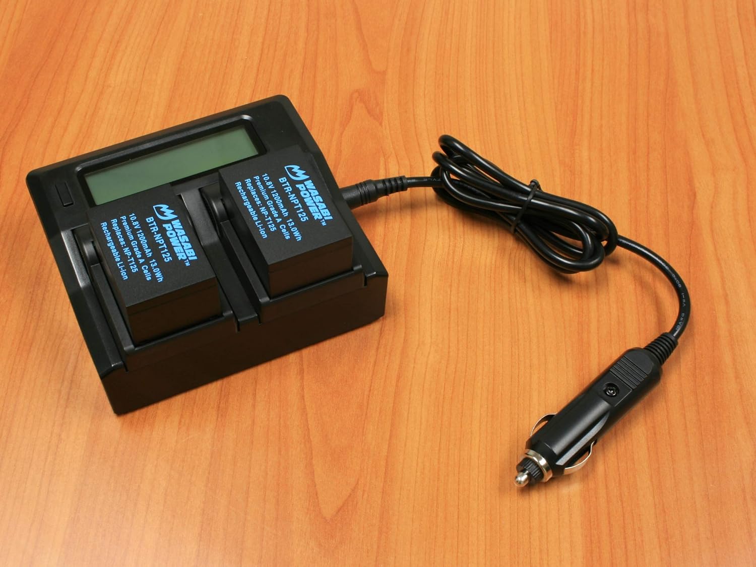 Wasabi Power Dual LCD Battery Charger for Fujifilm NP-T125, Compatible with OEM Battery, Fully Charges in 60-90 Minutes, Includes 12V Car Plug Adapter