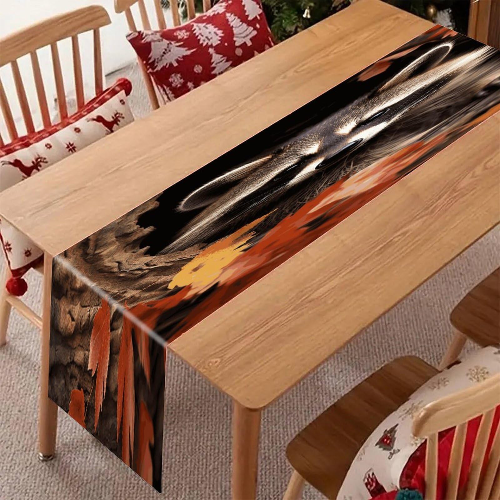 Khauerbc Style Raccoon In The Fall Tree Hole Linen Table Runner-70.87*12.99 Inch,This Decorative Table Runner Is Wrinkle Resistant Table Mat. Embroidered Table Runners As Kitchen Dining And Coffee Tables.