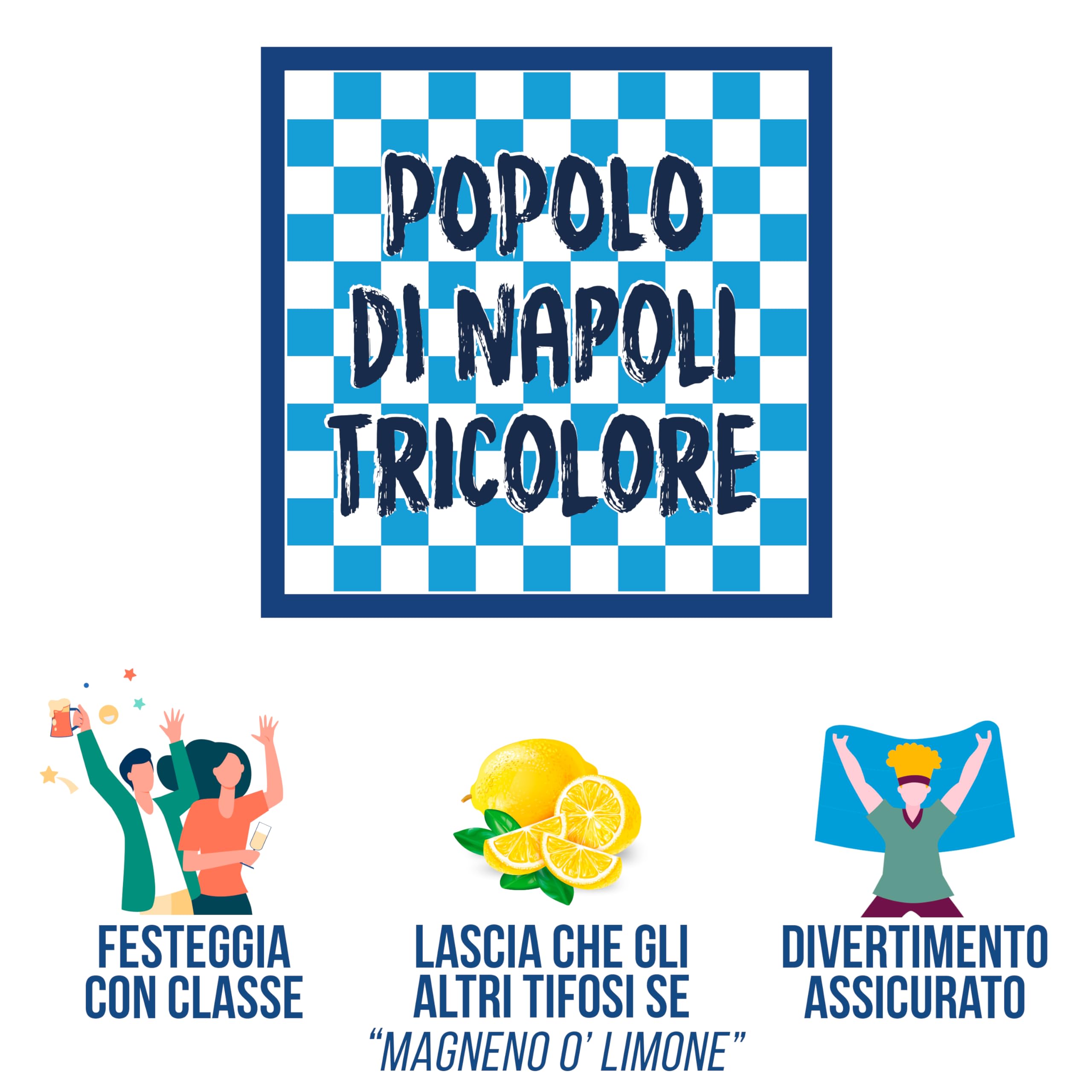 Bandiera 4° Scudetto Popolo di Napoli - Bandiera "A Scacchi" 60x60 cm - Gadget 4° Tricolore - Regalo Tifoso Calcio