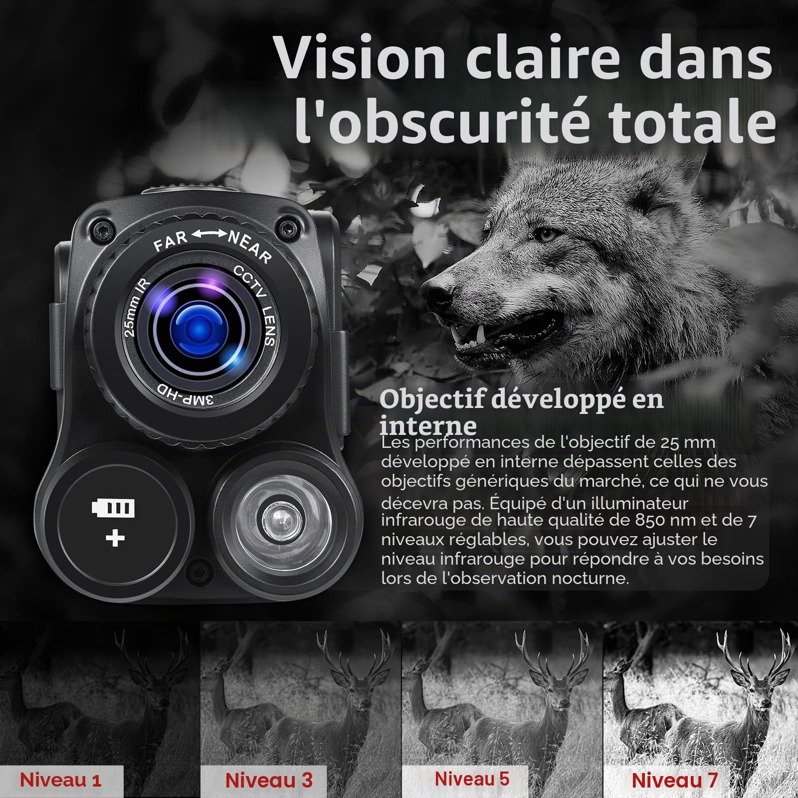 Vision Nocturne, 4K Monoculaire Lunette Vision Nocturne Infrarouge avec Zoom 8X Batterie Rechargeable 2000mAh, Vidéo 4K & Photos 40M, pour la Chasse de Jour et de Nuit,Le Camping, avec Carte 32GB