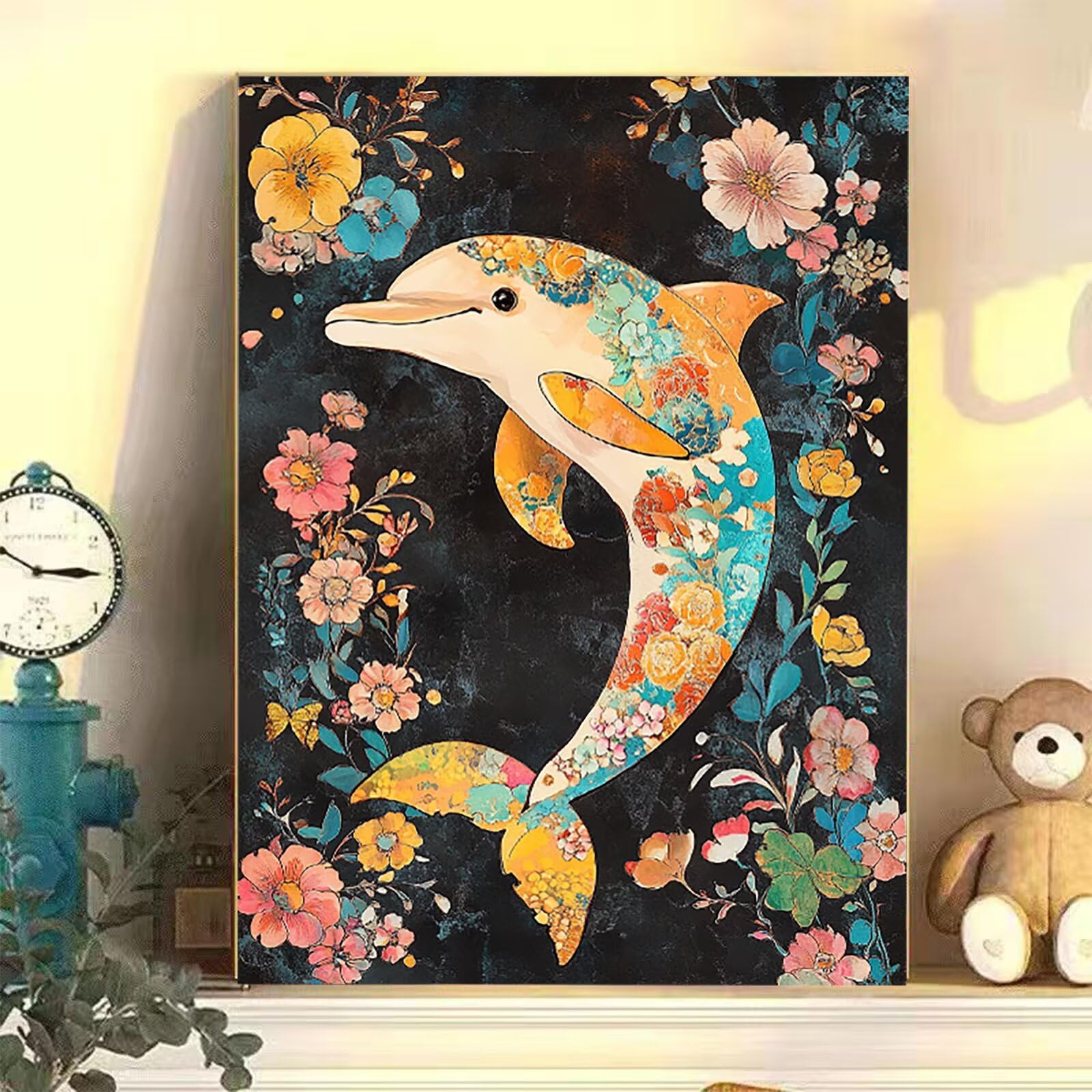 Pintar por Numeros Adultos, Pintar por Numeros Niños DelfíN, Pintar con Numeros Adultos Flor Kit Manualidades Adultos 100 x 135 cm para Principiantes, DIY Pintar por Numeros Pigmento AcríLico U2-R