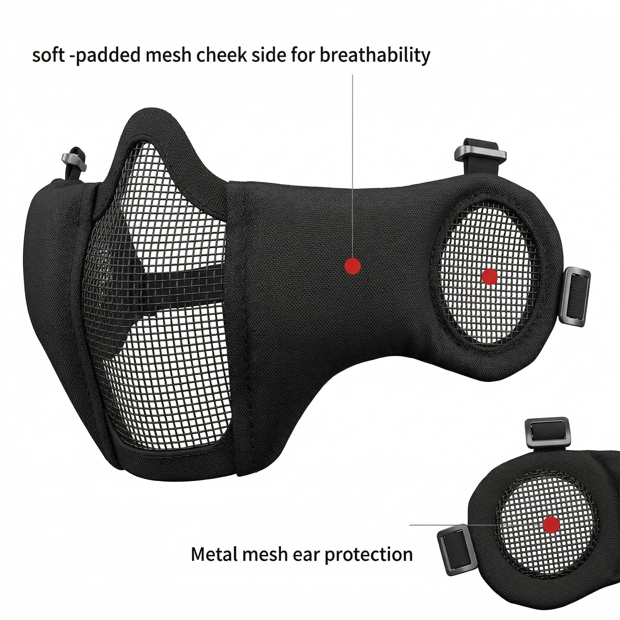 Casco Fast Tattico MH Combinato, con Protezione per le Orecchie Pieghevole Maschera a Rete Mezza Faccia e Occhiali per il Set di Giochi Airsoft Paintball CS