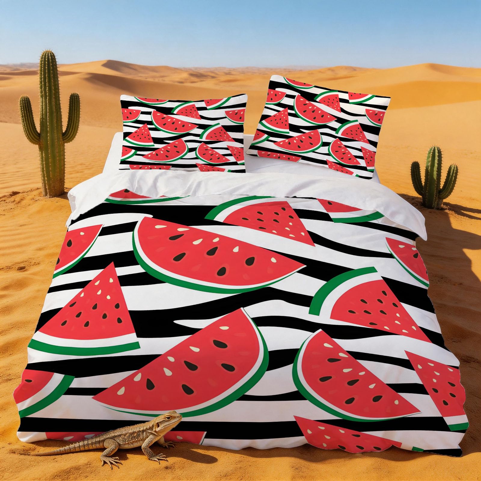 Housse de couette 220x240 pastèque de dessin animé douce en microfibre pour lit 2 personnes