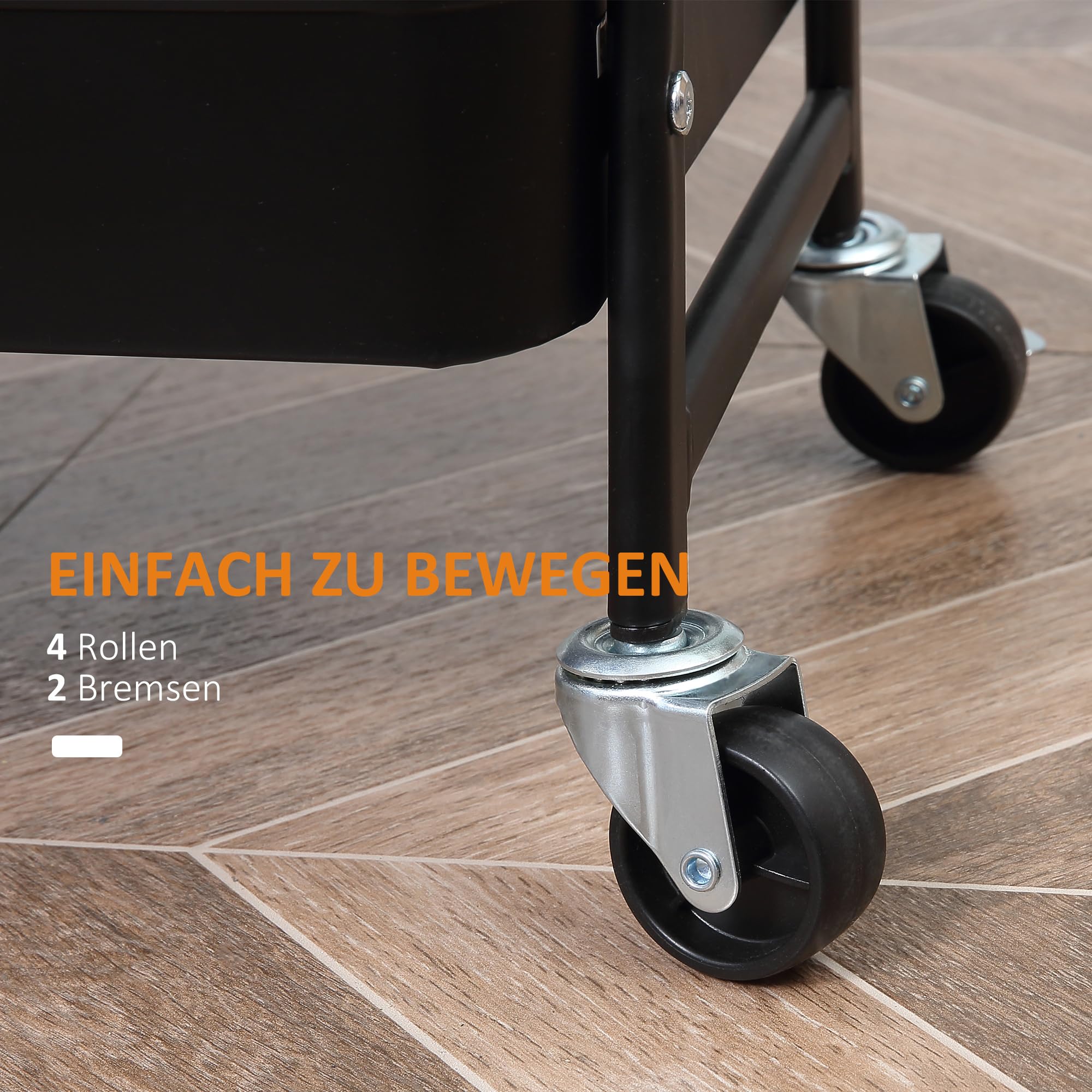 HOMCOM Servierwagen mit 3 Ebenen Küchenwagen mit Rollen Griff Küchenregal mit Korb und Deckel Rollwagen Allzweckwagen für Küche Büro Badezimmer, Schwarz
