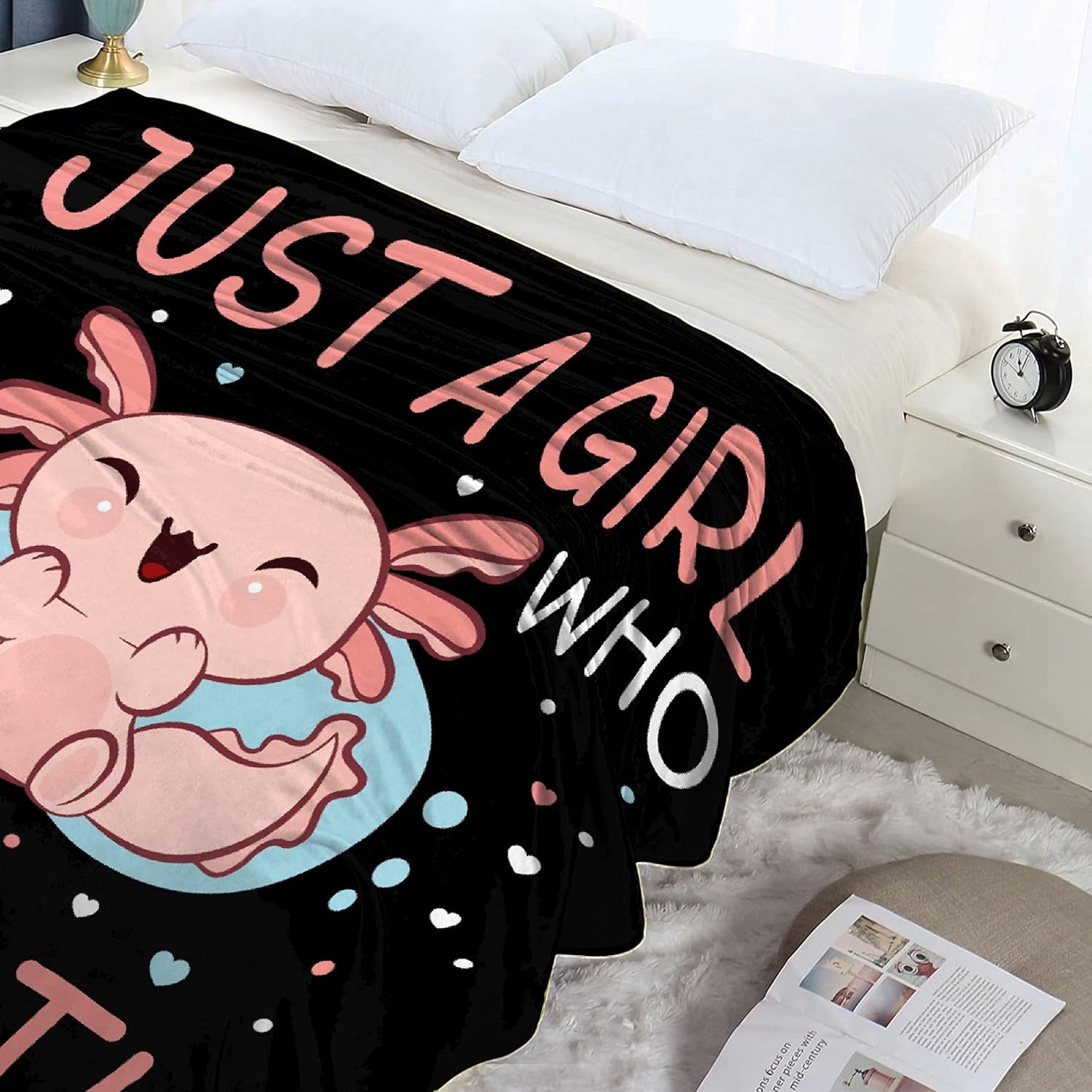 Axolotl Blanket Just Girl Loves Axolotls Blanket Soft Blankets and Throws Flannel Cozy Lightweight Quilt Gift Perfect for Bed Sofa Couch-50 x40 Small for Kids
