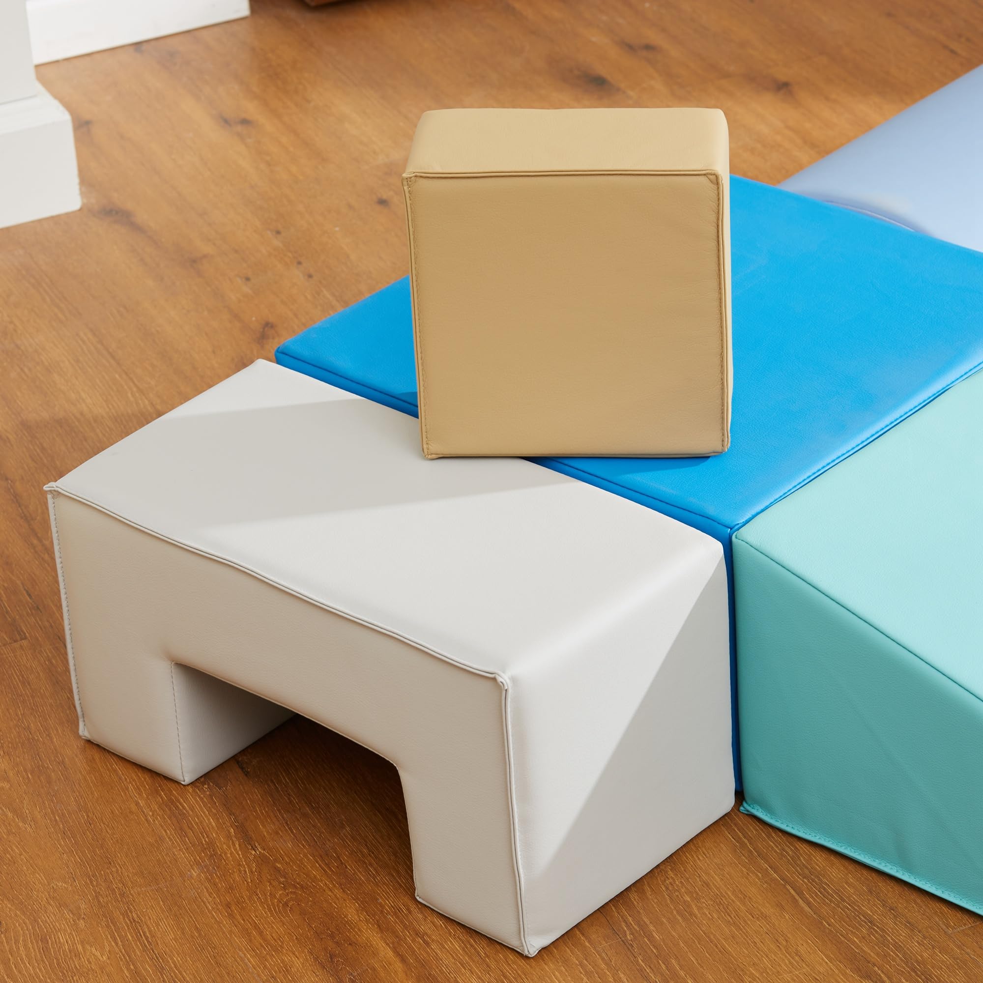 AIYAPLAY 6PCS Module motricité bébé Parcours motricité bébé Blocs de Construction en Mousse avec Housse en revêtement synthétique - Jouets éducatifs pour Enfants d'âge préscolaire, Multicolore