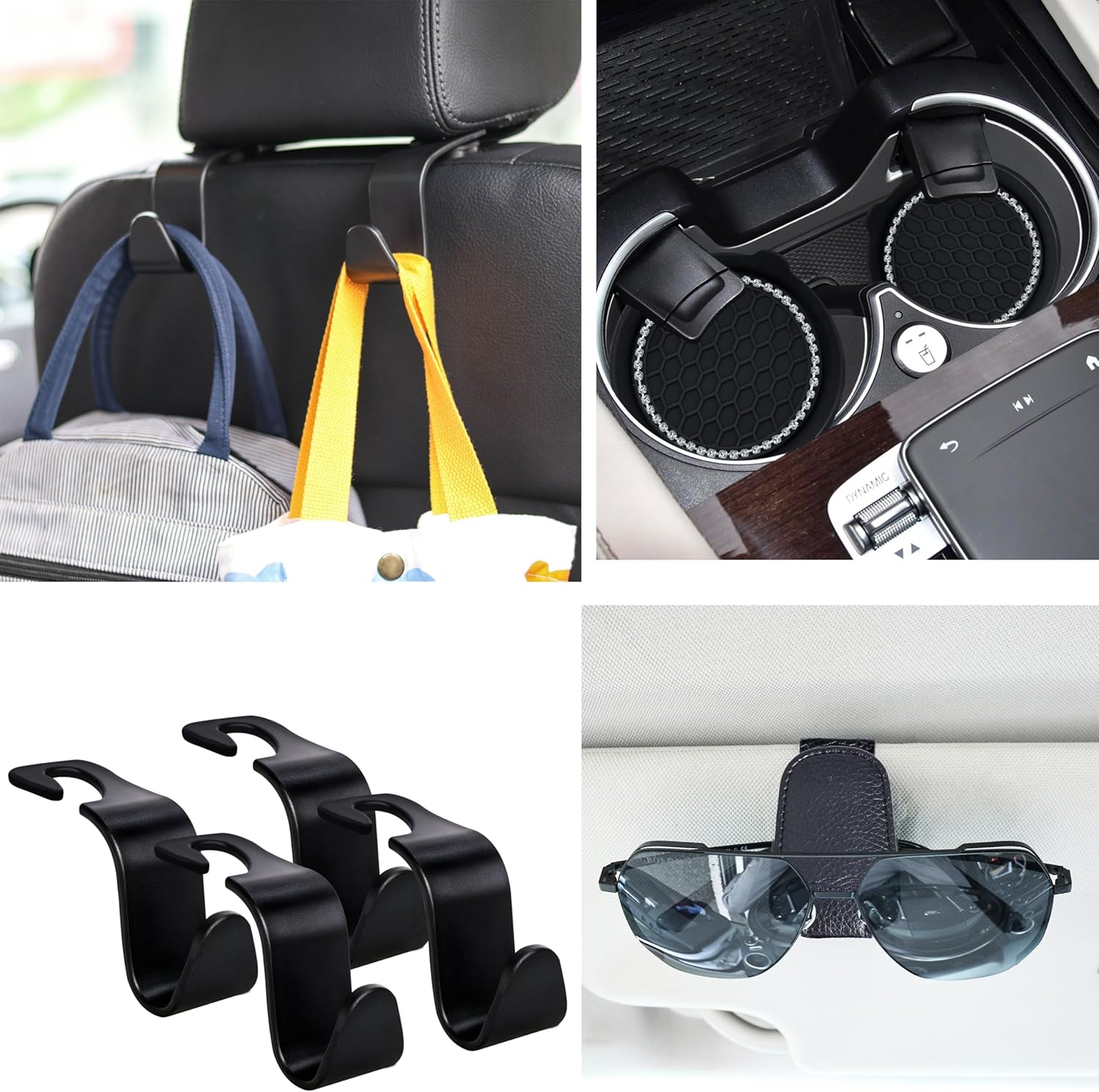 Amooca Universal Car Seat Headrest Hook 4 Pack and Car Cup