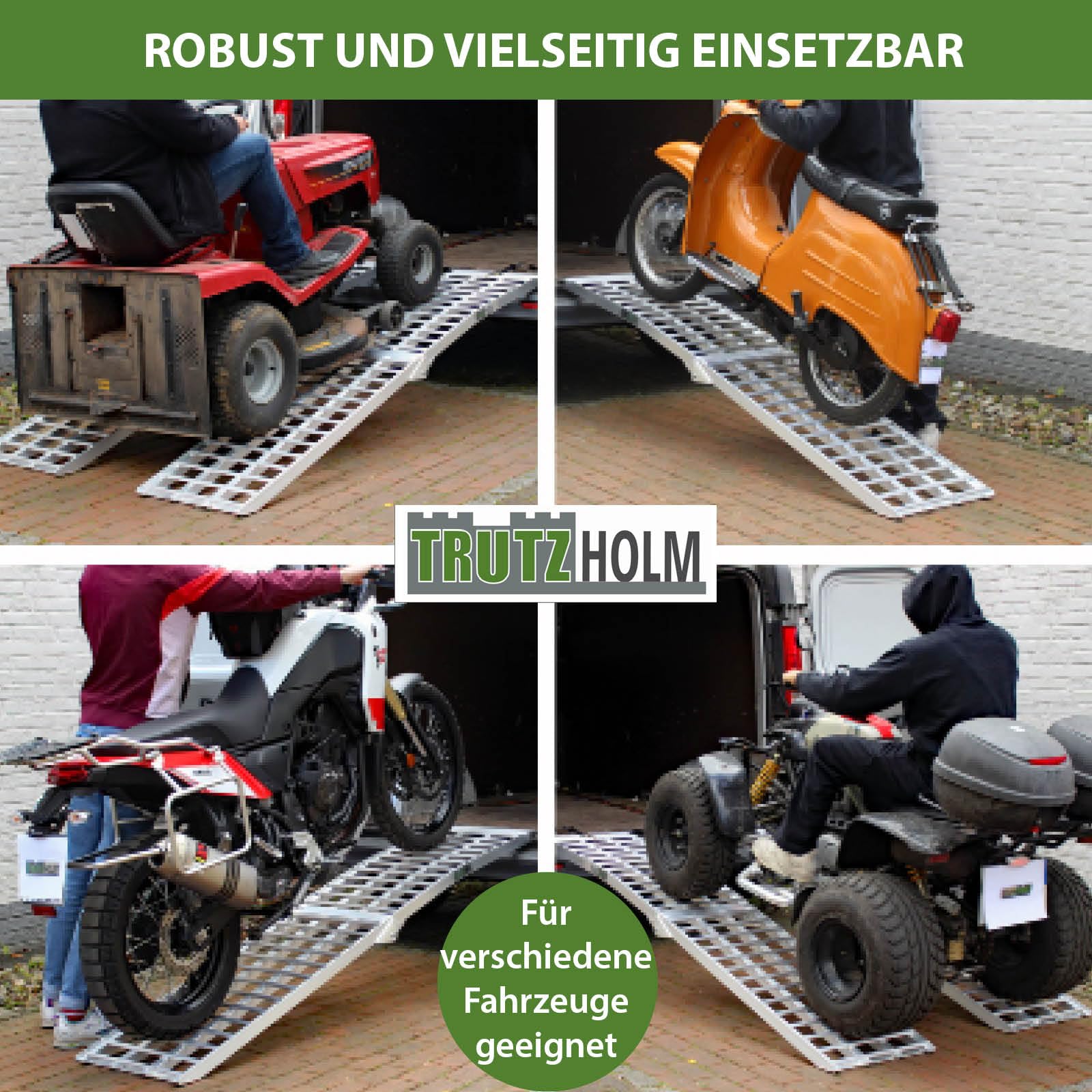 TRUTZHOLM 2 x Auffahrrampen 230 cm 1360 kg Traglast Alu klappbar grau Riffelstab Rampe Verladerampen