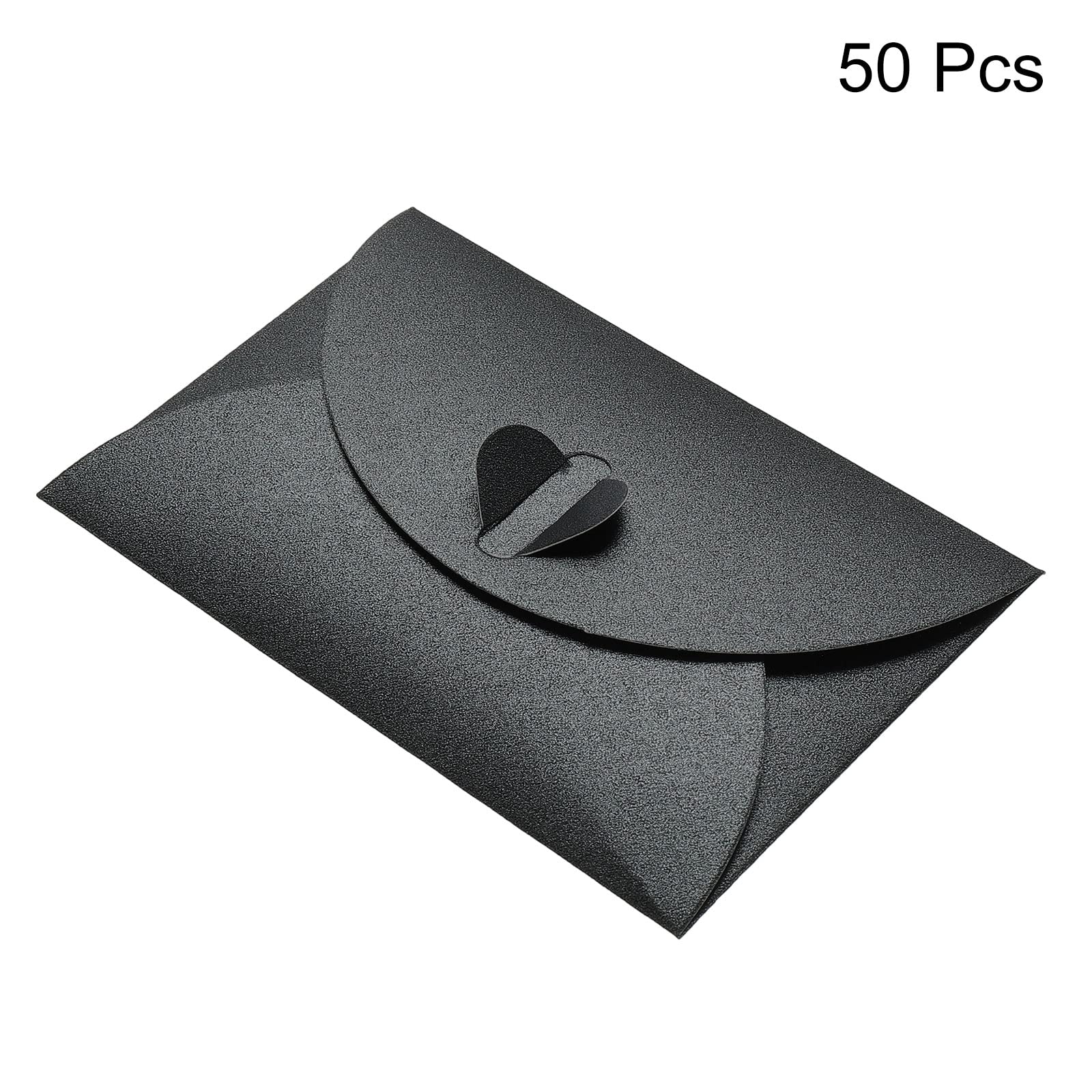 PATIKIL Mini Envelopes, 50 Pack Heart Clasp Tiny Items Storage Cute Present Card Holder for Wedding Greeting Party Black - Image 3