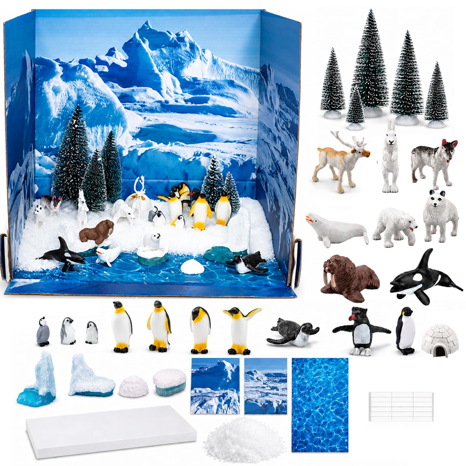 Arctic and Antarctic Animal Habitat Diorama Kit, Polar Animal Figurines