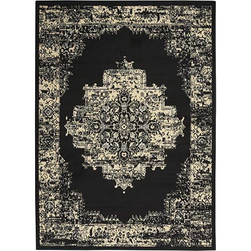 Nourison Grafix Persian Black 6' x 9' Area -Rug, Easy -Cleaning, Non Shedding, Bed Room, Living Room, Dining Room, Kitchen (6x9)