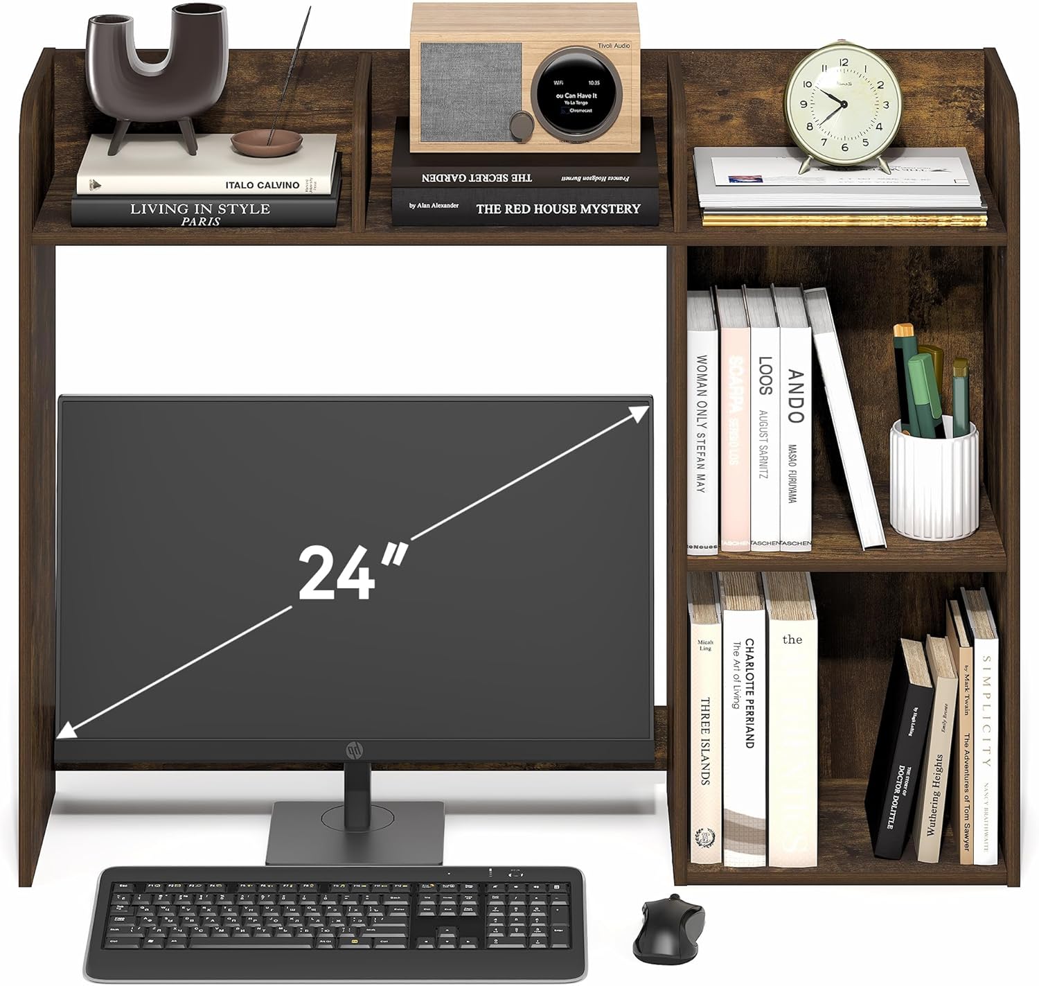 Furinno Classic Desk Shelf, 5-Shelf Desktop Hutch, Book Shelf, 3-Tier Desk Organzier, for Office Supplies, Office Desk Accessories, for Home Office, College, Dorm, Amber Pine