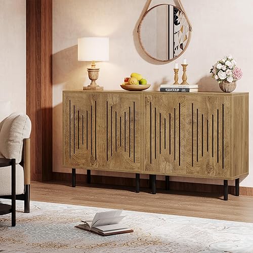 Miniatura 3 de Tribesigns Juego de 2 aparadores de buffet con almacenamiento, armario de buffet de 59 pulgadas con estantes ajustables, armario de almacenamiento