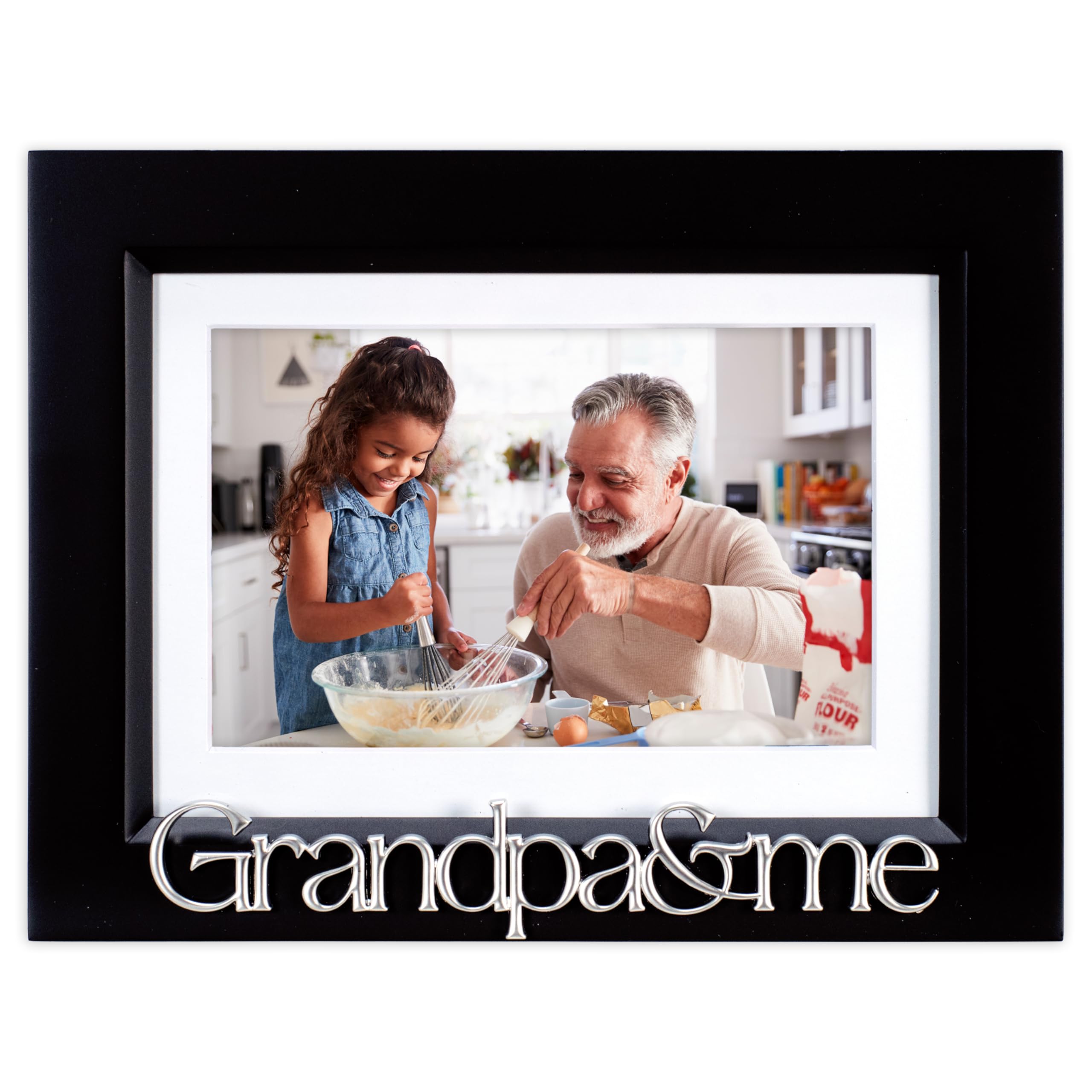 Malden International Designs 4x6 or 5x7 Grandpa & me Expressions Picture Frame Silver Finish Word Attachment Black Matte Finish Frame White Beveled Mat