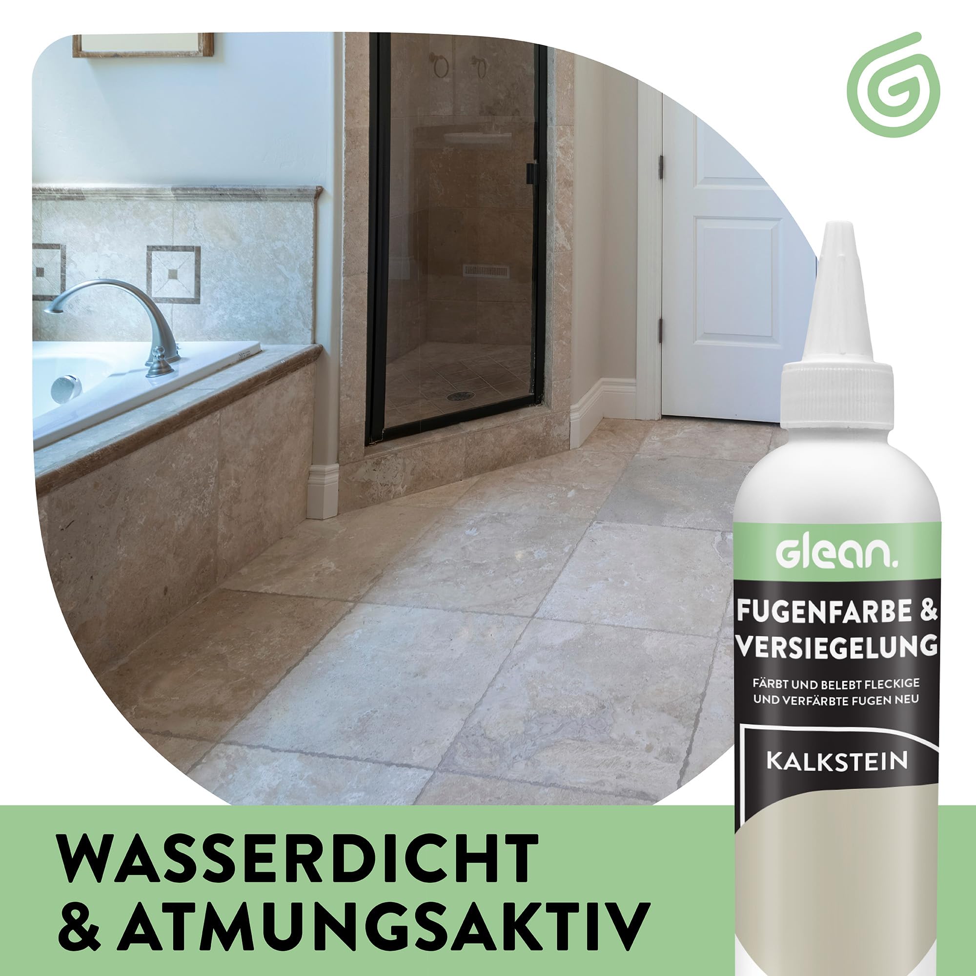 GLEAN Fugenfarbe & Versiegelung Kalkstein | 340g | Erneuert & schützt Fliesenfugen | Mit Schaumstoffpinsel | Atmungsaktiv & fleckenresistent | Für Bad, Dusche & Küche