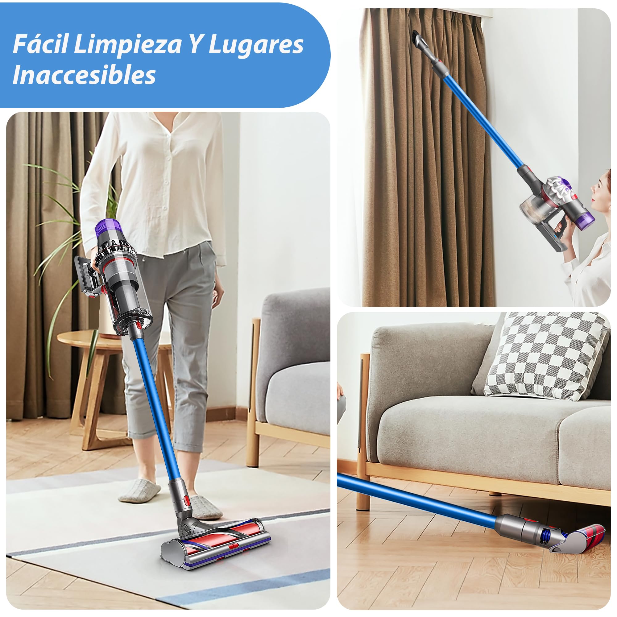 Tubo Telescópico Compatible con Dyson V7 V8 V10 V11 V15, Tubo de Extensión Rígido para Dyson V11, Tubo de Conexión de Liberación Rápida para Aspiradora Dyson con Dos 2 en 1 Cepillos, Azul