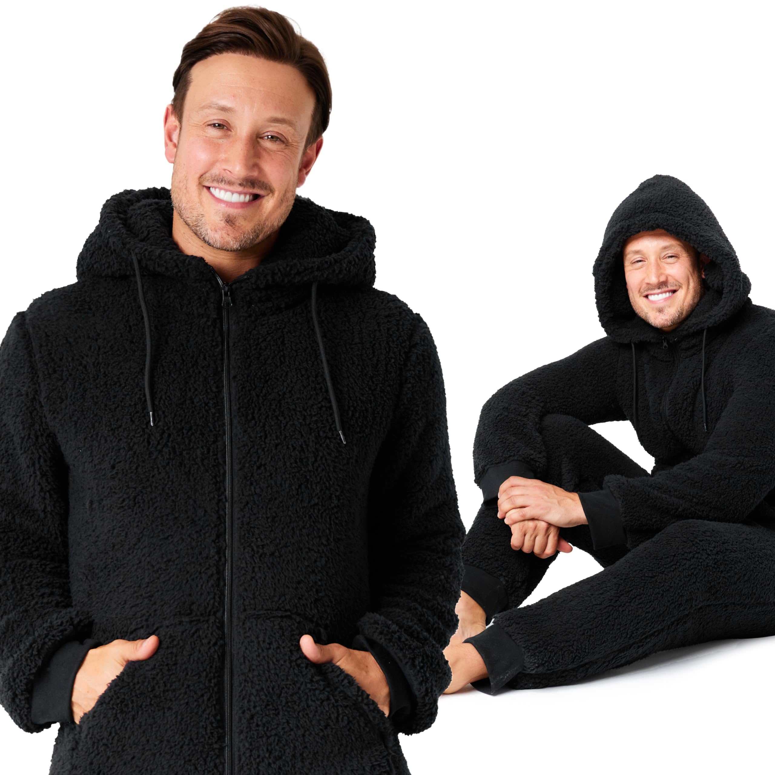 CityComfort Mężczyźni Borg Fabric Onesie M Czarny