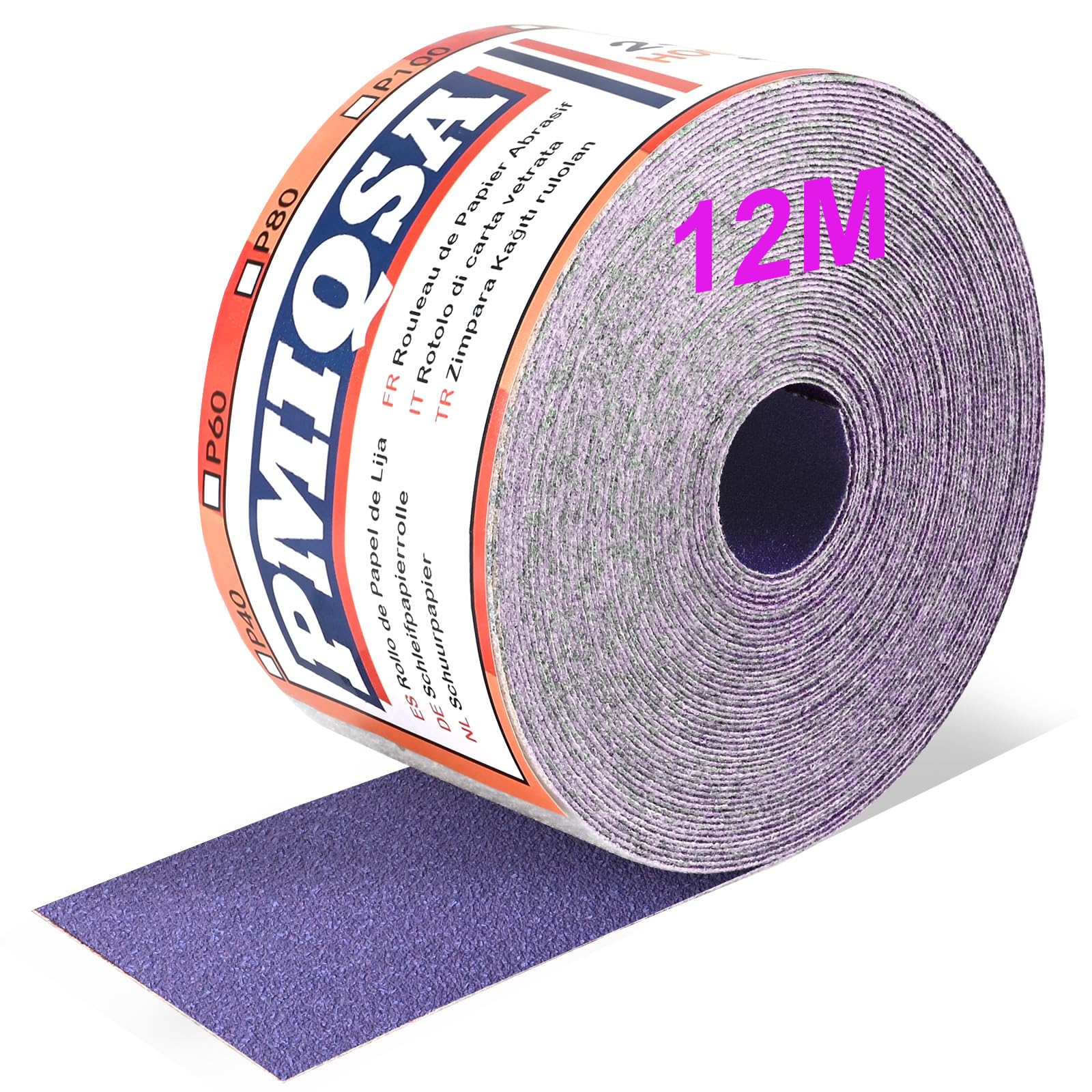 Rollo De Papel De Lija Con Gancho Y Bucle, 12m X 70mm, Grano 40, Papel De Lija De Cerámica, Adecuado Para AutomocióN, Lijado De Madera Y Metalurgia(Cerámica)
