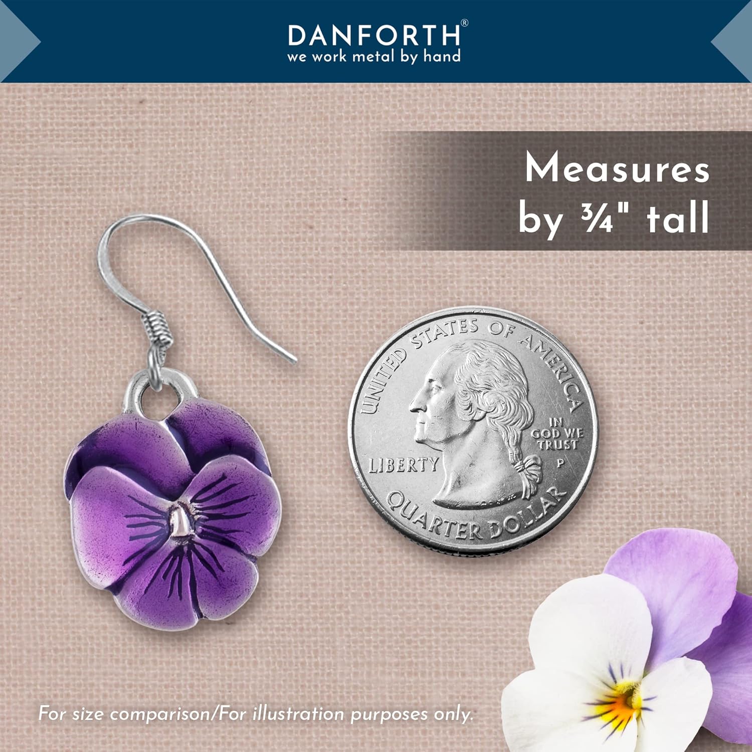 DANFORTH – Purple Pansy Earrings – Handcrafted Pewter Pansy Flower Earrings For Women – ¾” – Surgical Steel Wires – Made In USA - Image 5