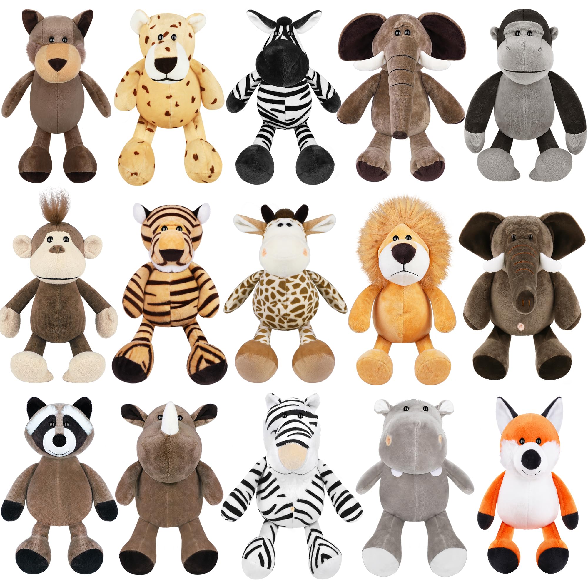 Elcoho 15 Pieces Safari Stuffed Animals Plush Toy 9 8 Inch Jungle Animals Stuffed Toys Cute Zoo Stuffed
