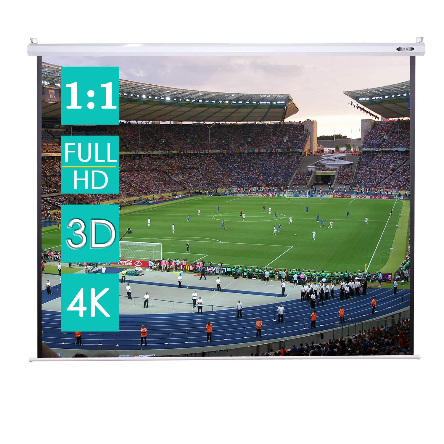 CCLIFE Pantalla Proyector, Pantalla Proyector Enrollable, Pantalla Tela para Proyector Enrollable Screen de proyección proyectores Techo de Cine en casa Manual Pared 4K HD 3D Profesional